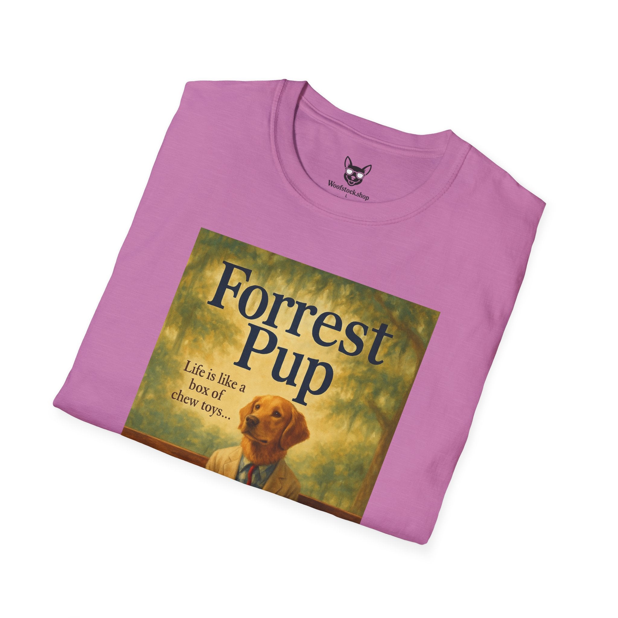 Forrest Gump Movie Poster Dog Parody Unisex Softstyle T-Shirt -- Funny Dog Movie Tee for Film and Dog Lovers