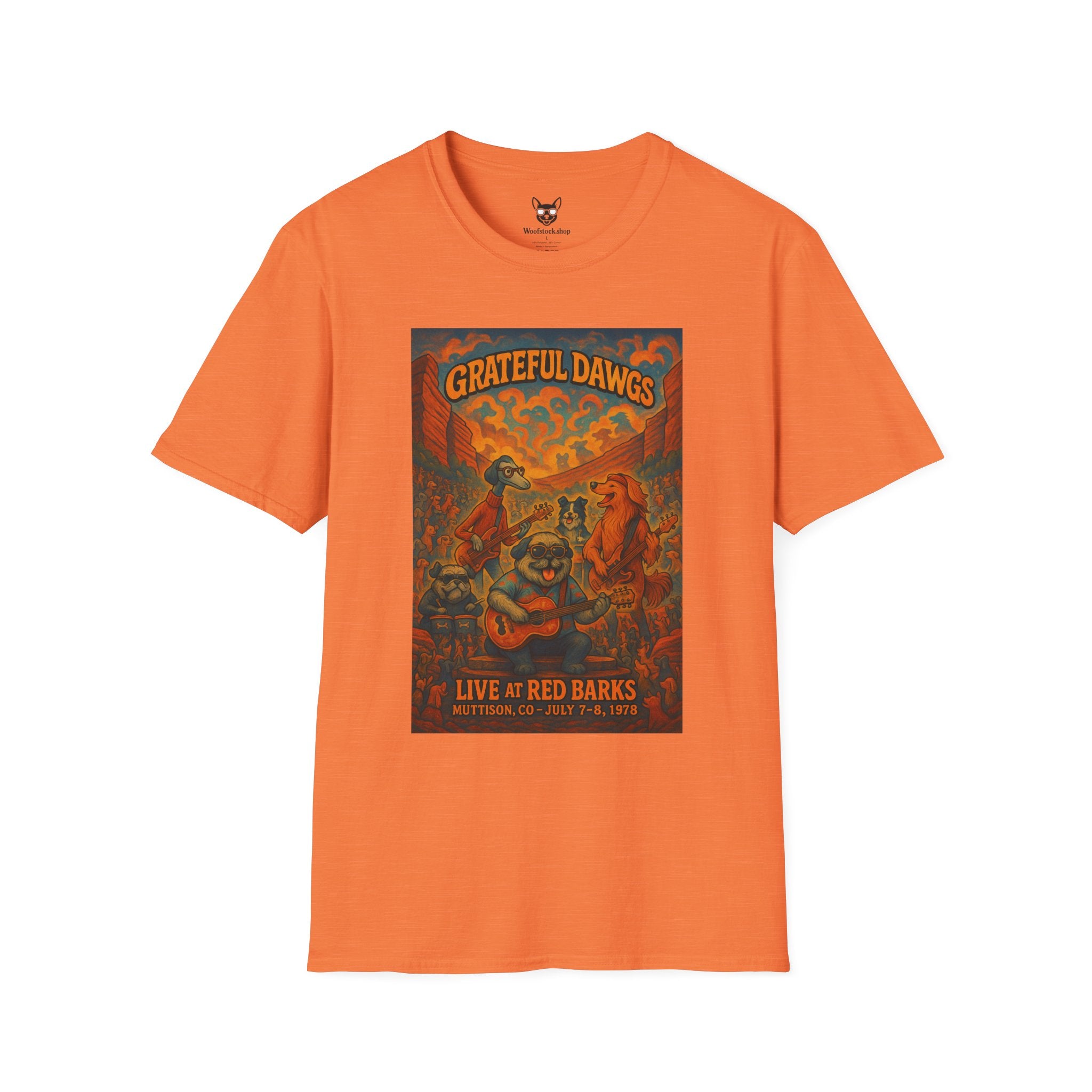 Grateful Dead Concert Poster Dog Parody Unisex Softstyle T-Shirt – Funny Tee for Music and Dog Lovers