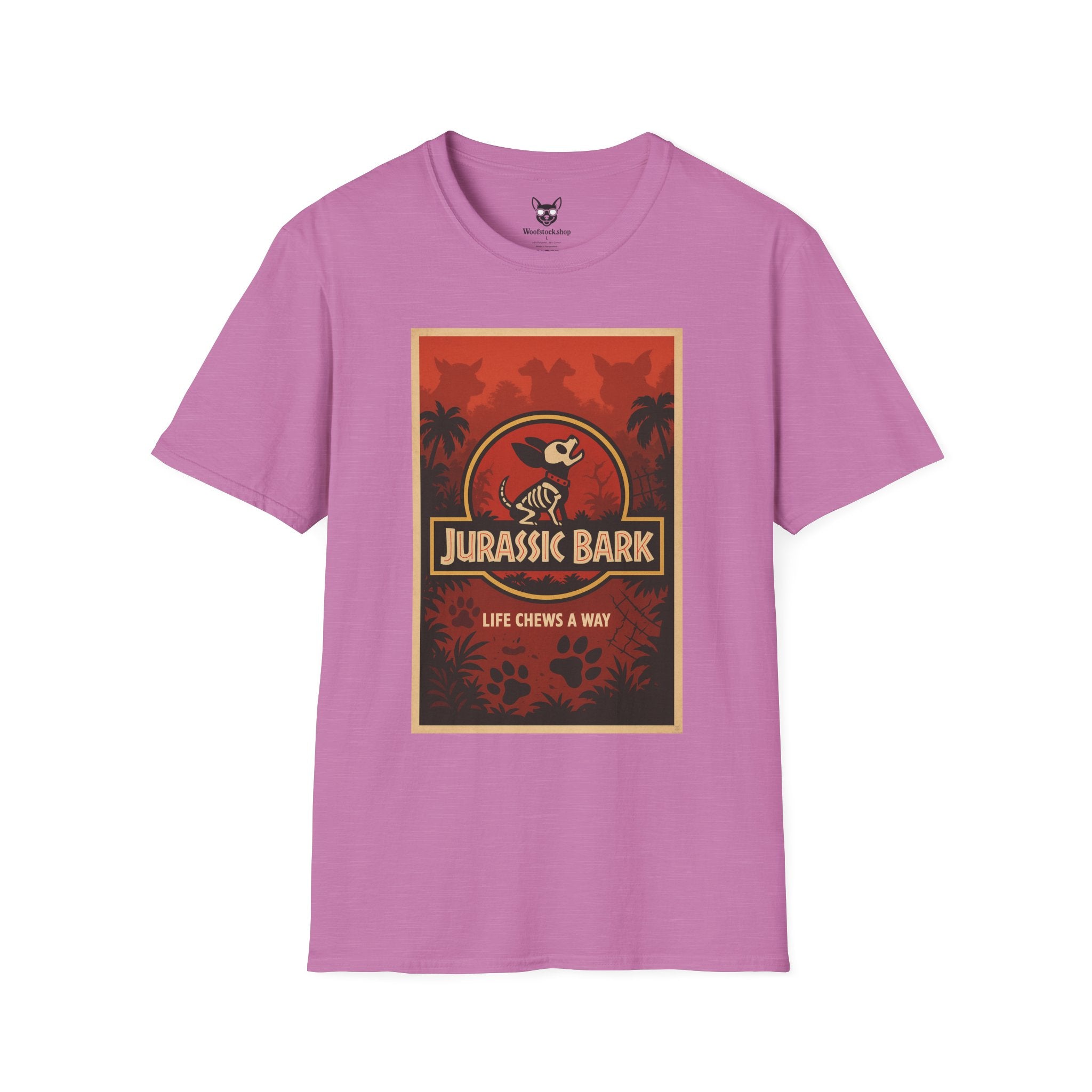 Jurassic Park Movie Poster Dog Parody Unisex Softstyle T-Shirt -- Funny Dog Movie Tee for Film and Dog Lovers
