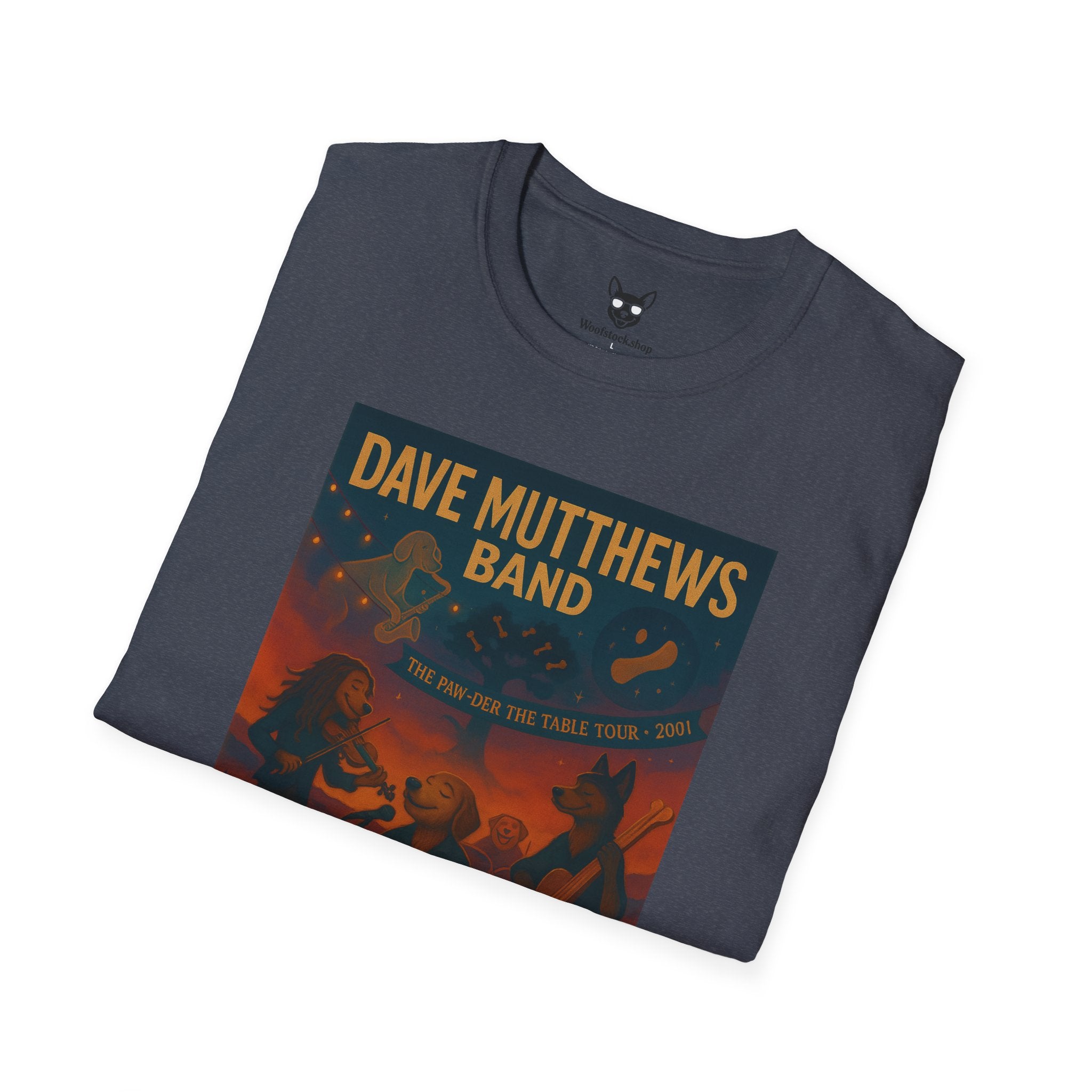 Dave Matthews Band Concert Poster Dog Parody Unisex Softstyle T-Shirt -- Funny Dog Concert Tee for Music and Dog Lovers