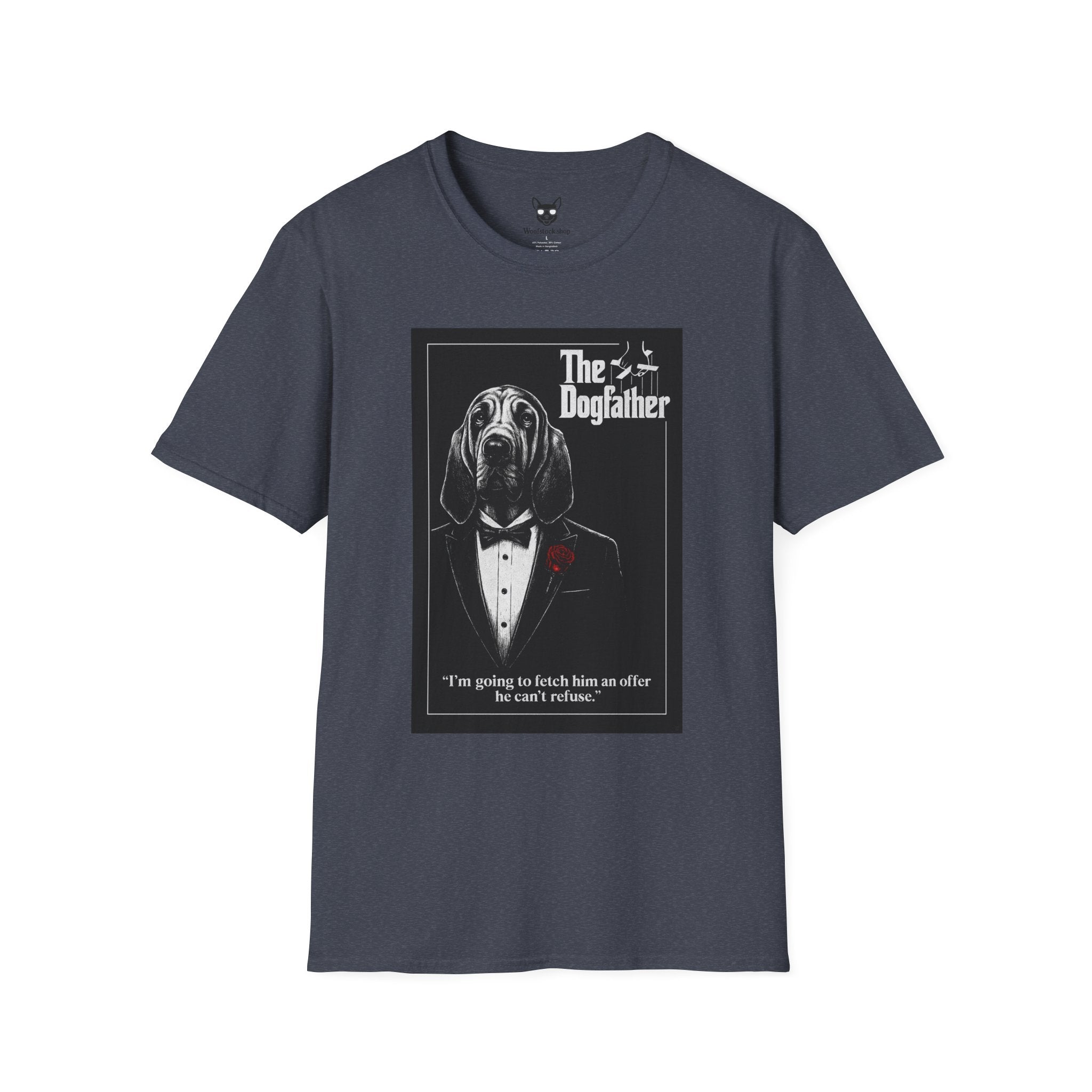 The Godfather Movie Poster Dog Parody Unisex Softstyle T-Shirt – Funny Movie Tee for Film and Dog Lovers
