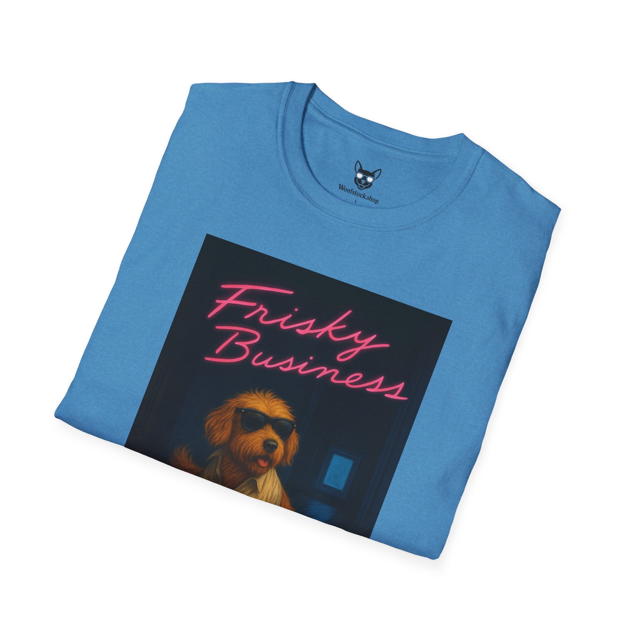 Risky Business Movie Poster Dog Parody Unisex Softstyle T-Shirt -- Funny Dog Movie Tee for Film and Dog Lovers