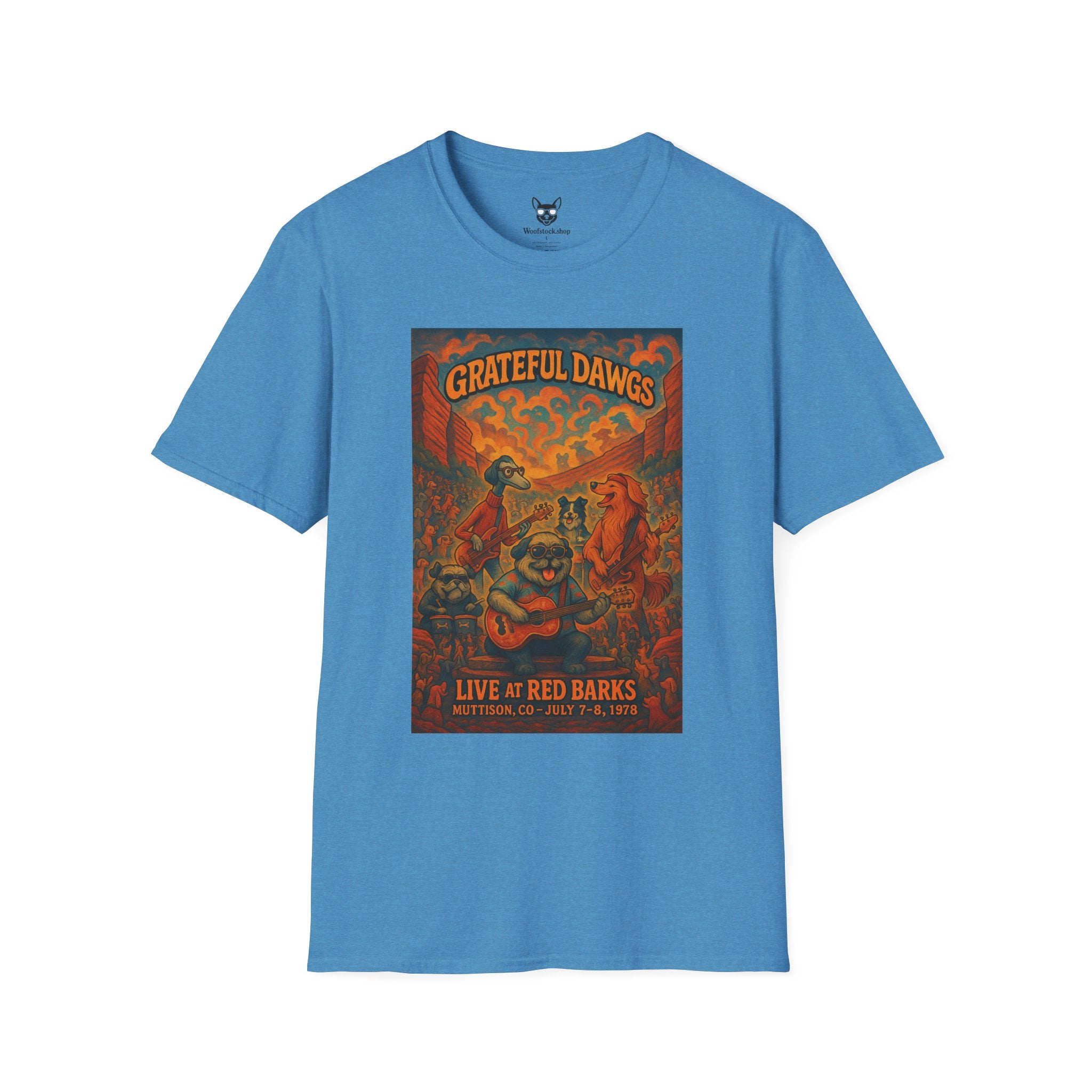 Grateful Dead Concert Poster Dog Parody Unisex Softstyle T-Shirt – Funny Tee for Music and Dog Lovers