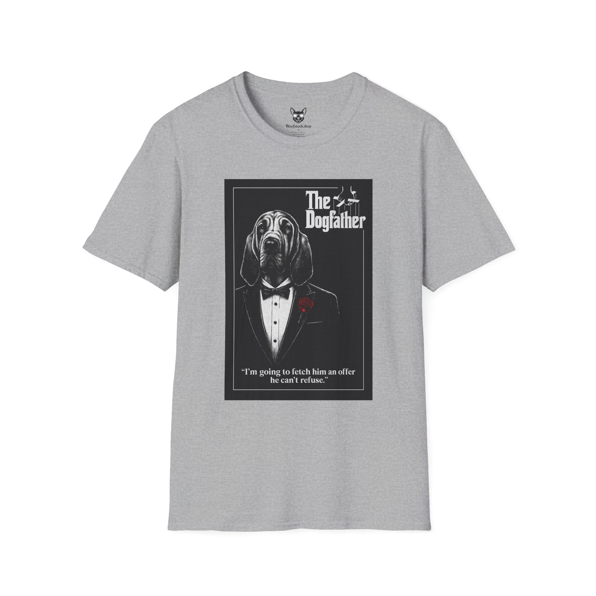 The Godfather Movie Poster Dog Parody Unisex Softstyle T-Shirt – Funny Movie Tee for Film and Dog Lovers