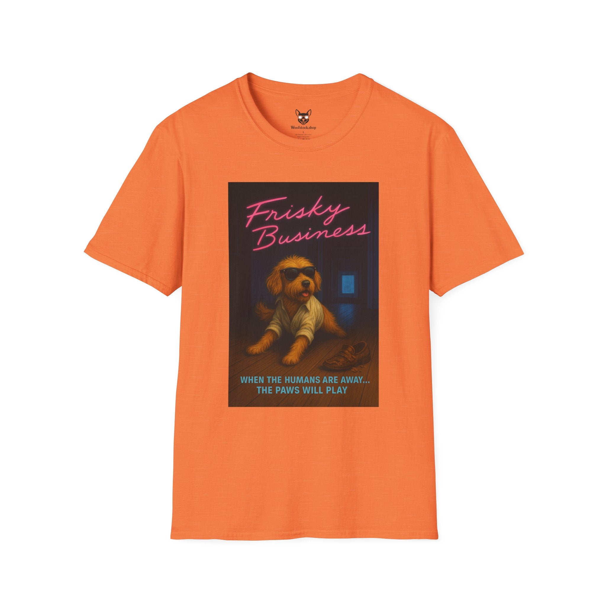 Risky Business Movie Poster Dog Parody Unisex Softstyle T-Shirt -- Funny Dog Movie Tee for Film and Dog Lovers