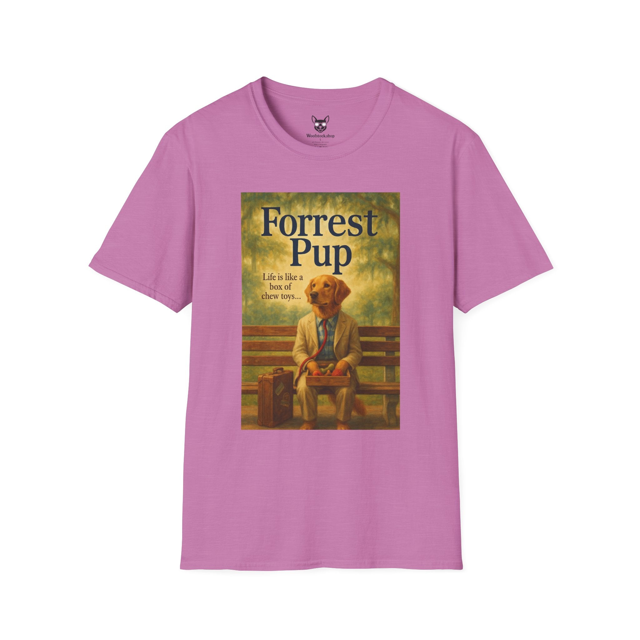 Forrest Gump Movie Poster Dog Parody Unisex Softstyle T-Shirt -- Funny Dog Movie Tee for Film and Dog Lovers