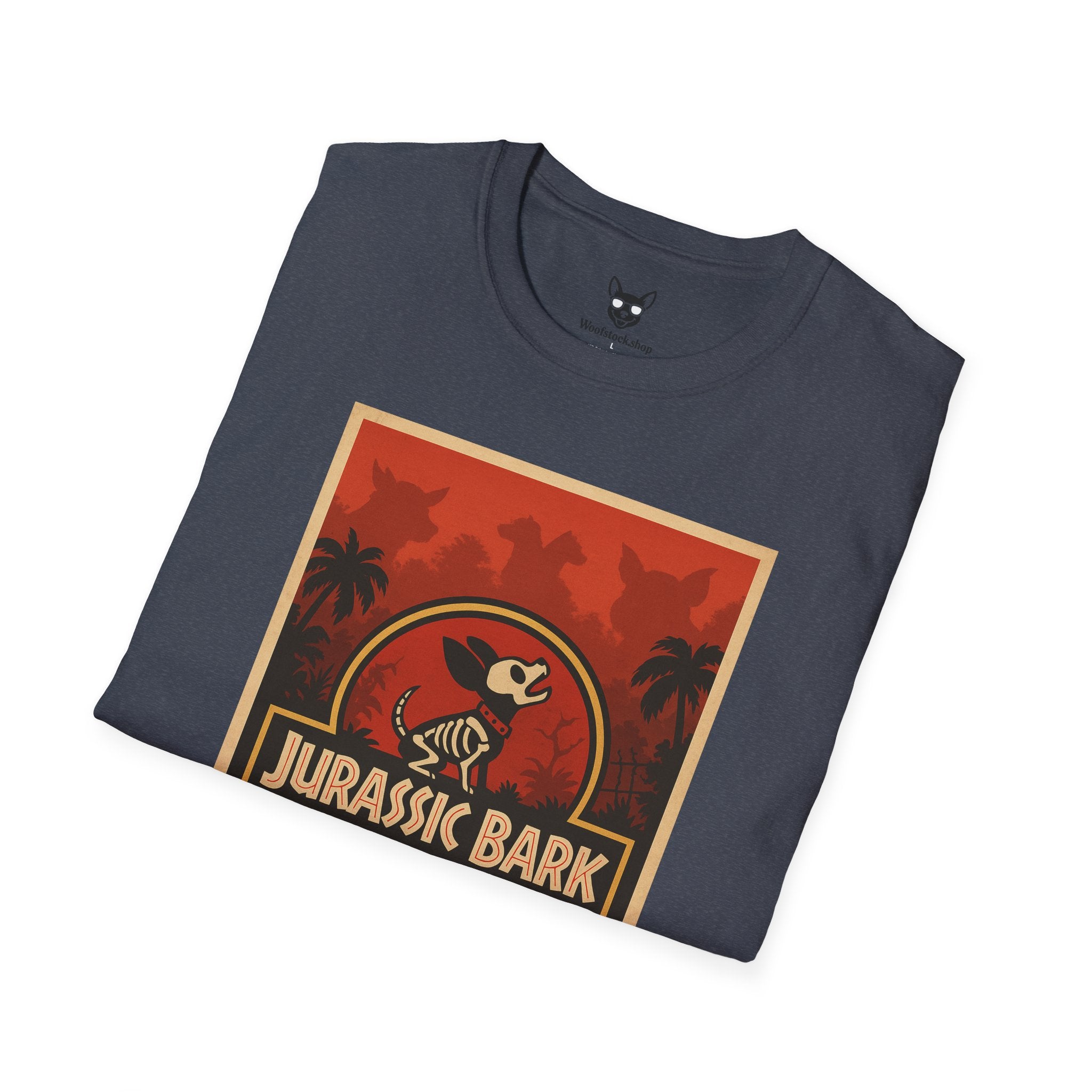 Jurassic Park Movie Poster Dog Parody Unisex Softstyle T-Shirt -- Funny Dog Movie Tee for Film and Dog Lovers