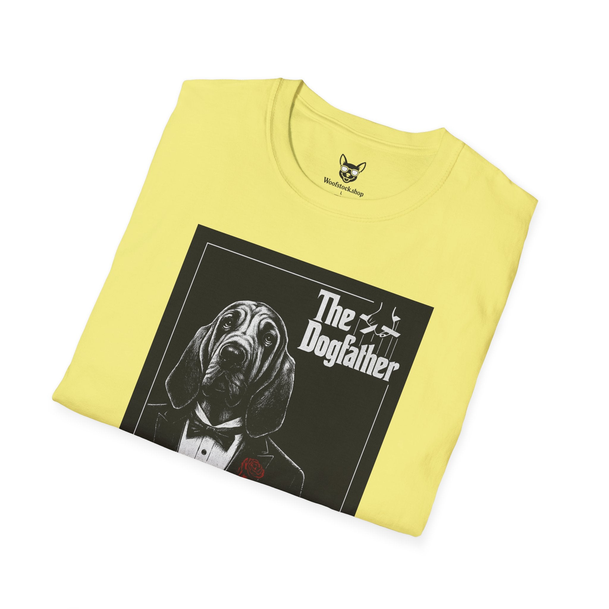 The Godfather Movie Poster Dog Parody Unisex Softstyle T-Shirt – Funny Movie Tee for Film and Dog Lovers