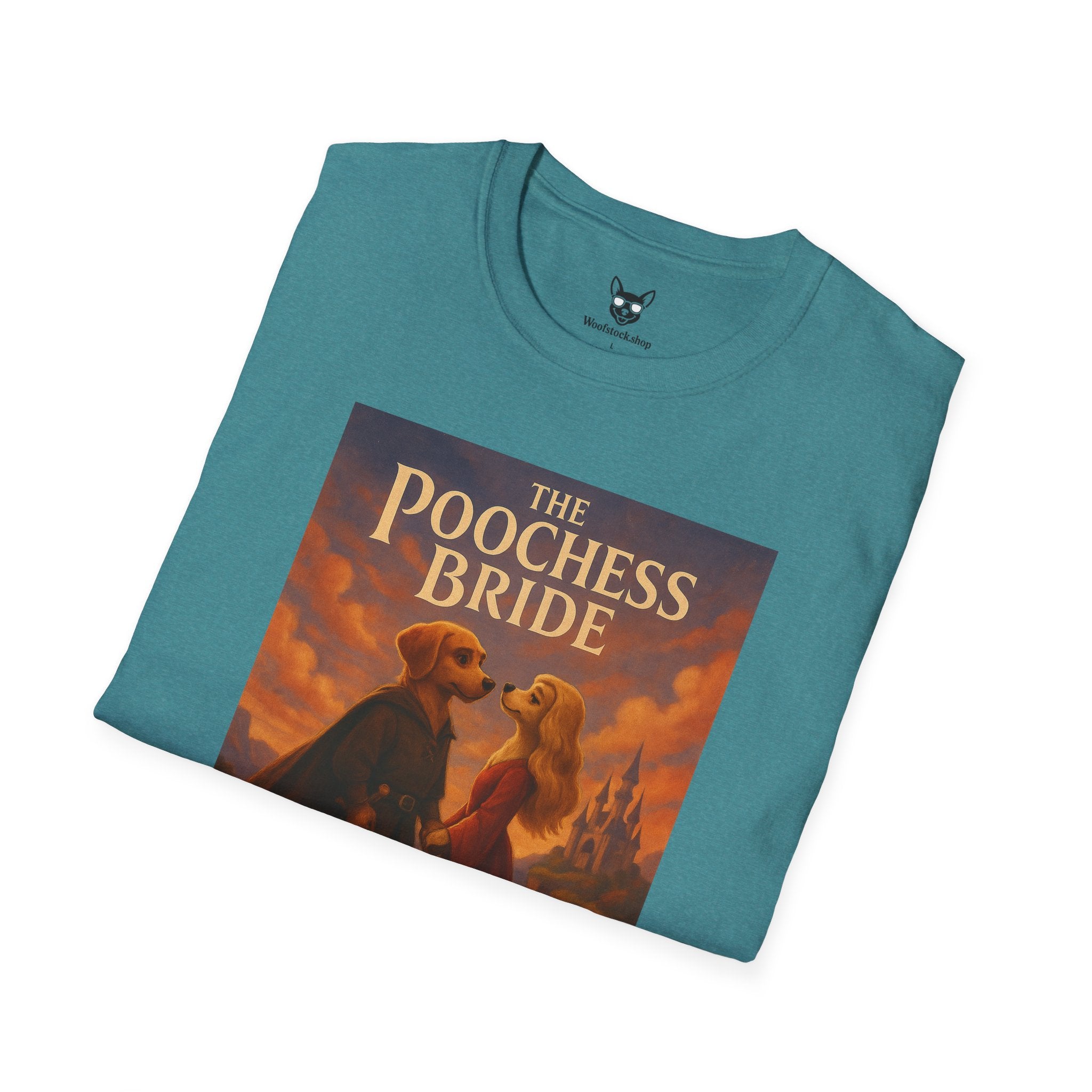 The Princess Bride Poster Dog Parody Unisex Softstyle T-Shirt -- Funny Audrey Hepburn Movie Tee for Film and Dog Lovers