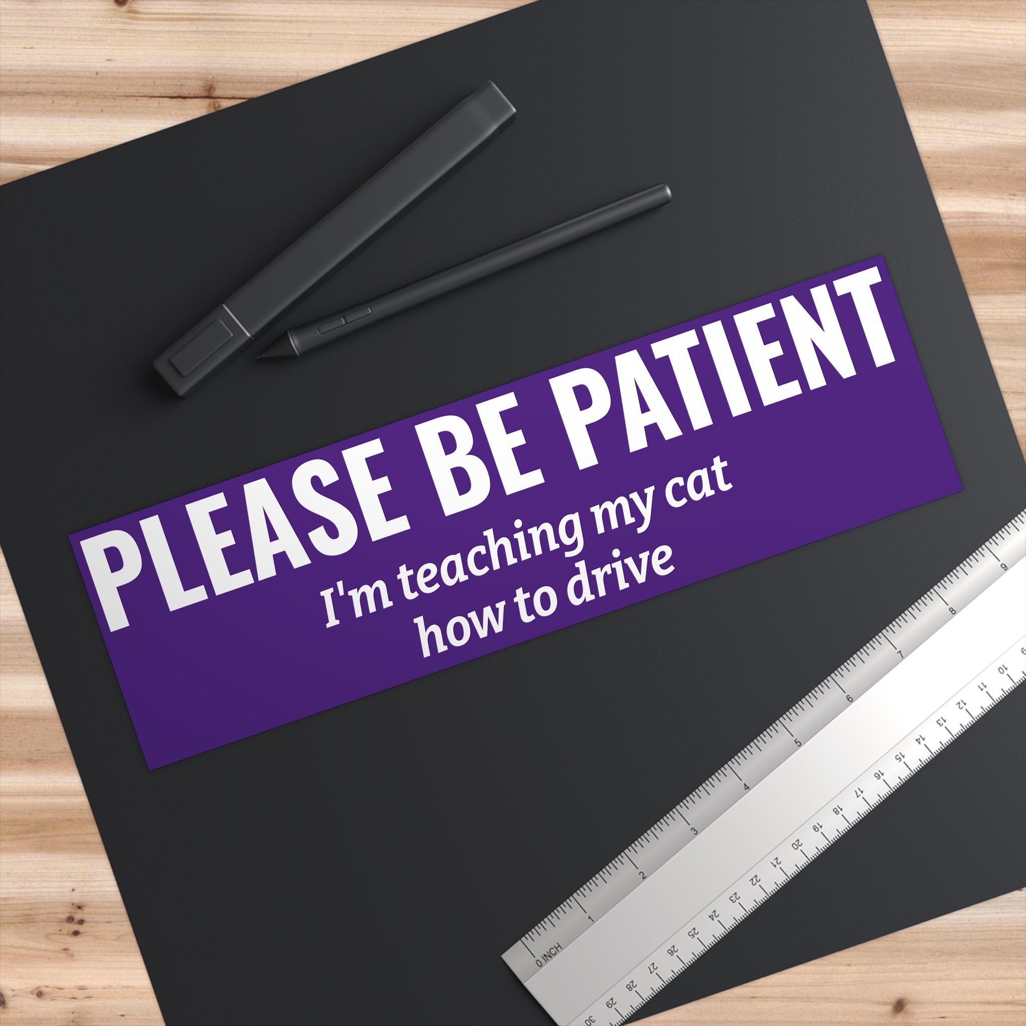 Copy of Please Be Patient Bumper Sticker — "I'm Teaching My Cat How to Drive" Humorous Car Decal (BLACK)