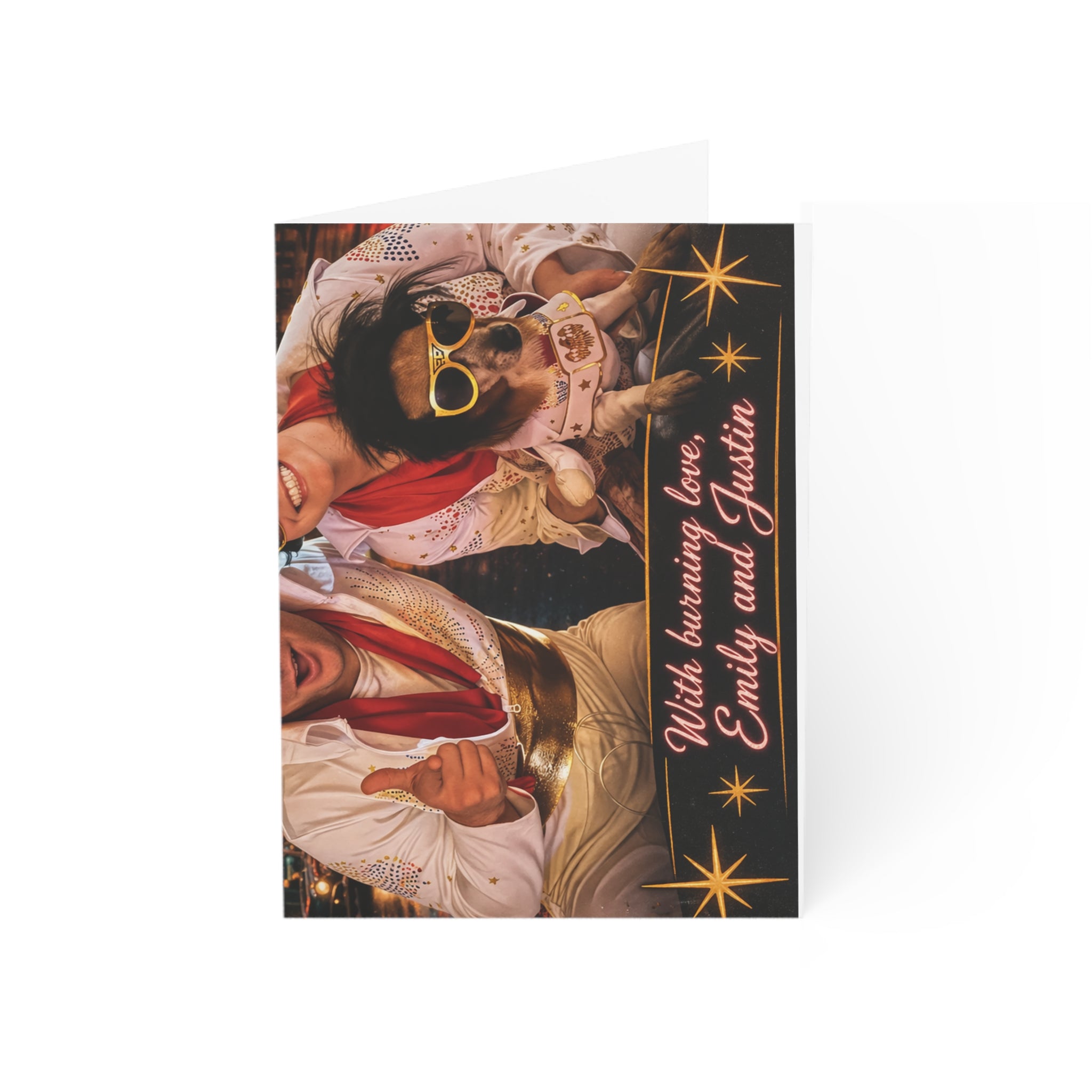 Las Vegas Themed Personalized Greeting Cards — "With burning kisses" Custom Message Options (1/10/30/50 pack)