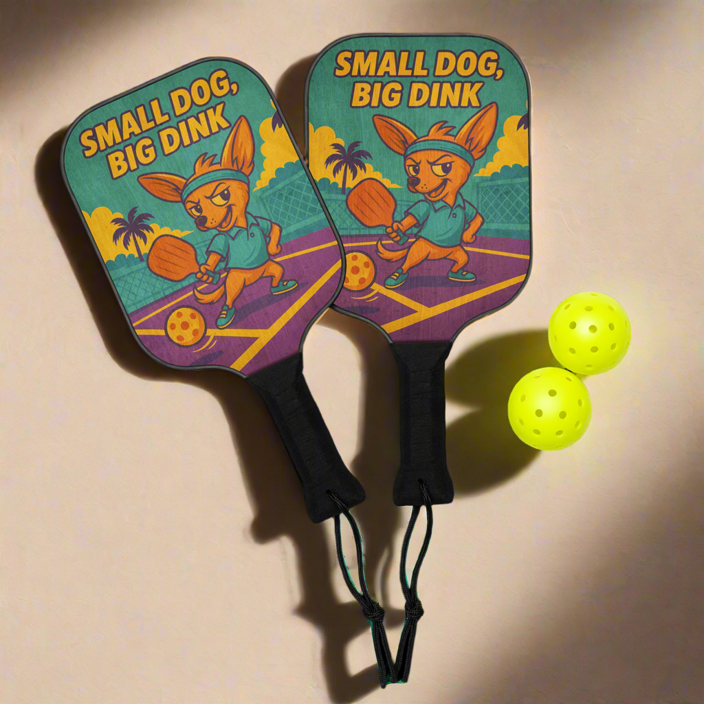 Small Dog, Big Dink Chihuahua Pickleball Paddle Set -- Funny Gear for Dog Lovers and Pickleball Fans
