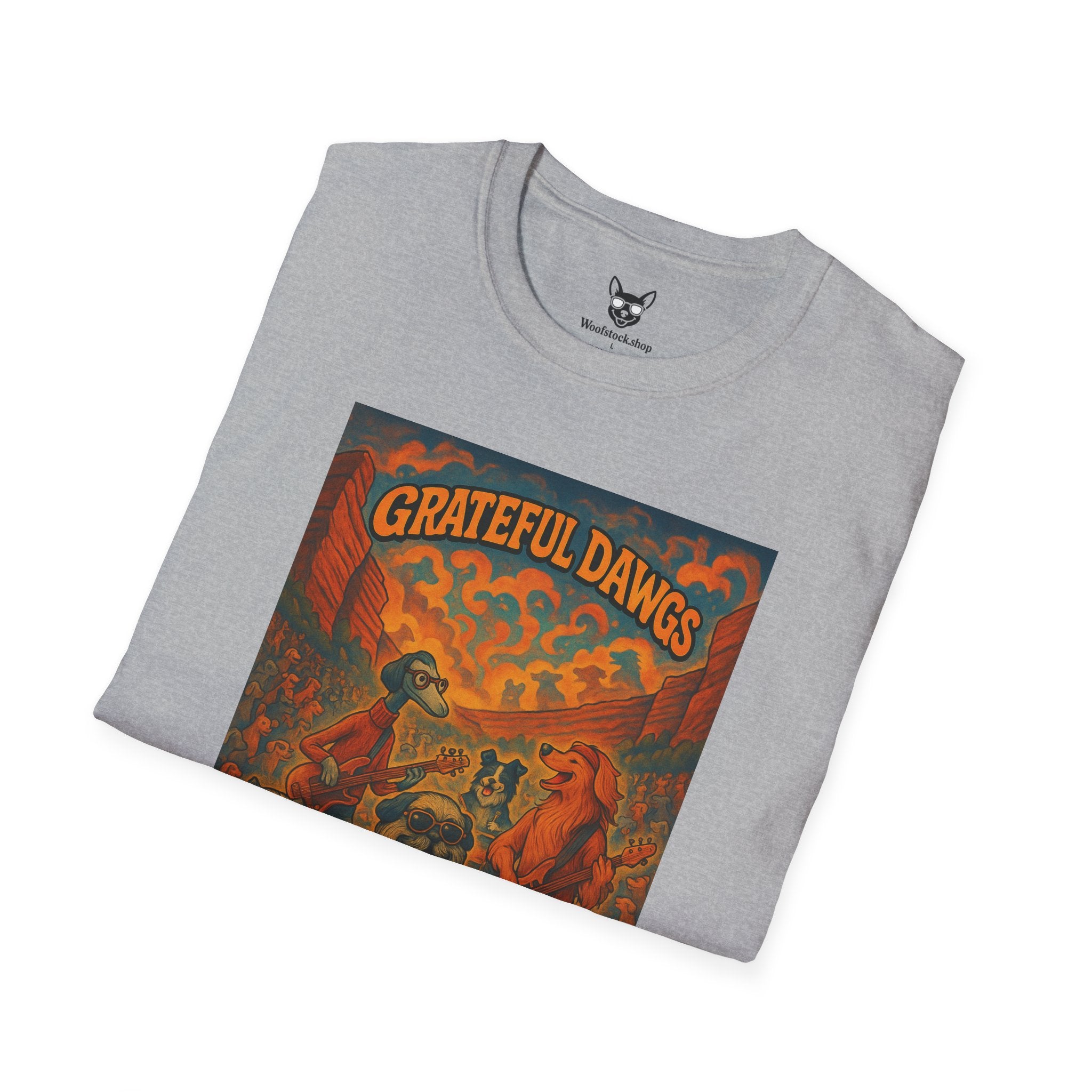 Grateful Dead Concert Poster Dog Parody Unisex Softstyle T-Shirt – Funny Tee for Music and Dog Lovers