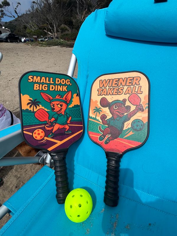 Wiener Takes All Pickleball Paddle Set -- Funny Gear for Dog Lovers and Pickleball Fans