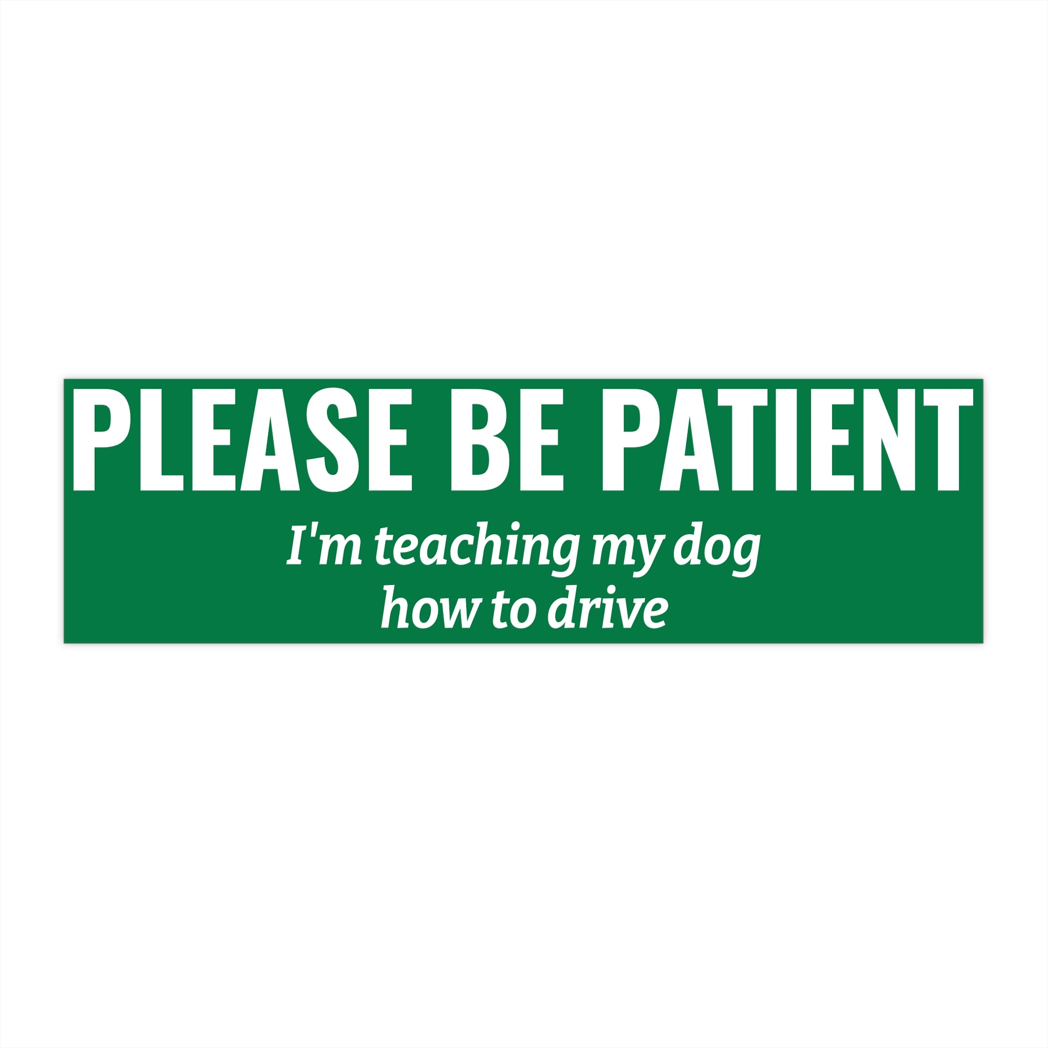 Please Be Patient Bumper Sticker Green — "I'm Teaching My Dog How to Drive" Humorous Car Decal