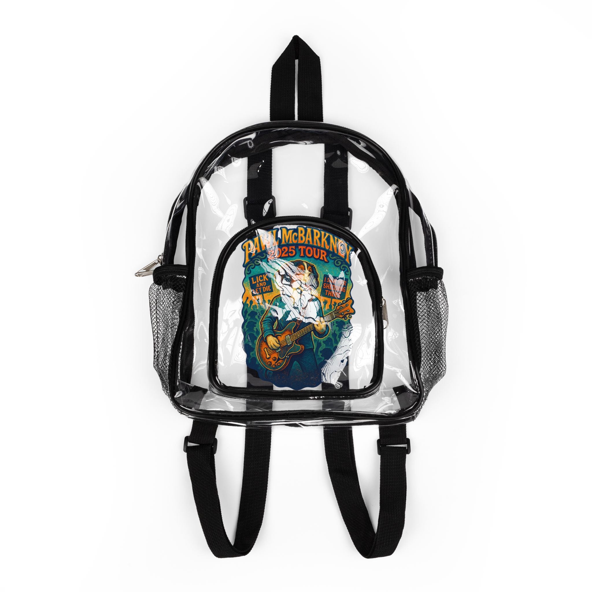 Pawl McBarkney Clear Stadium Backpack -- Paul McCartney 2025 Tour Merchandise Dog Parody