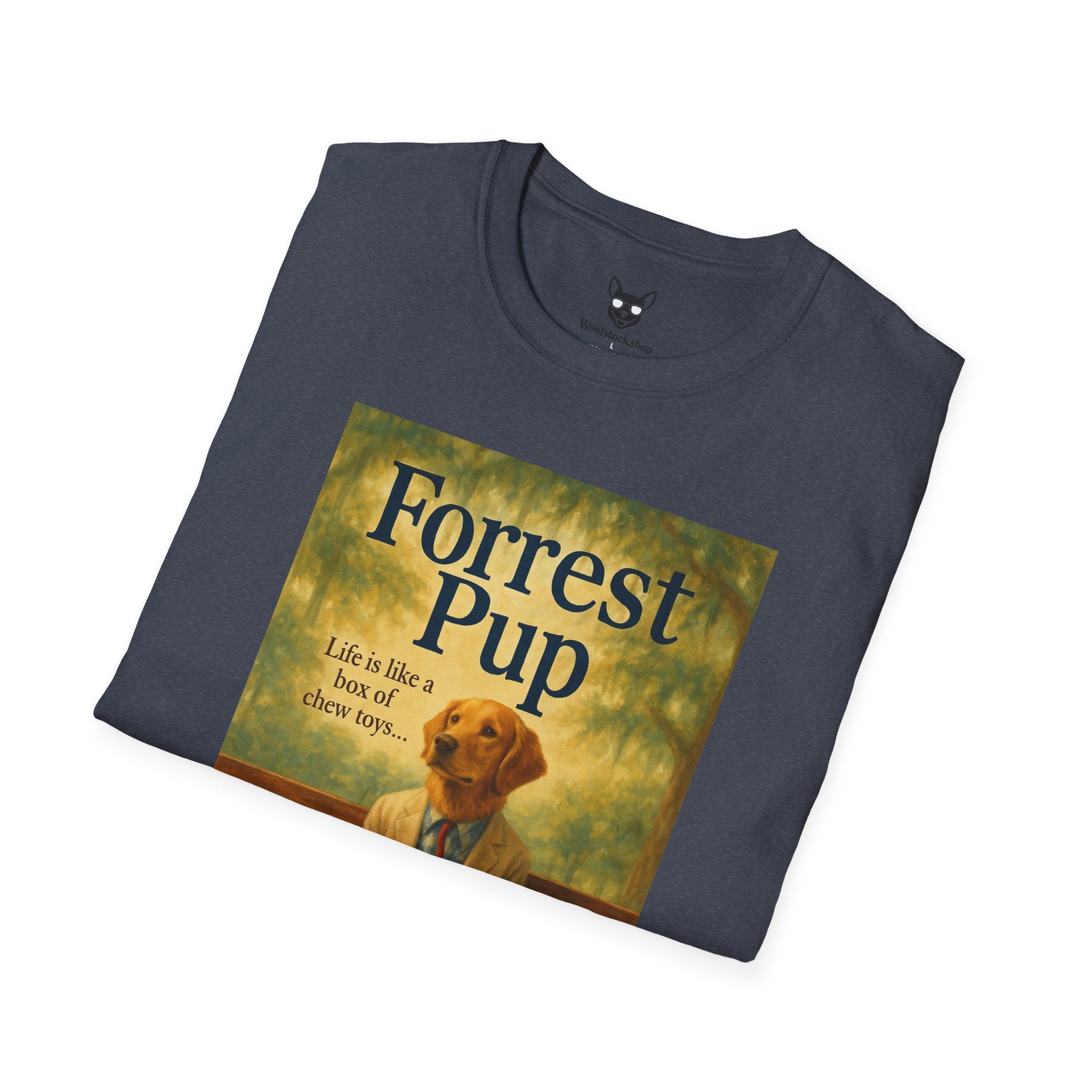 Forrest Gump Movie Poster Dog Parody Unisex Softstyle T-Shirt -- Funny Dog Movie Tee for Film and Dog Lovers