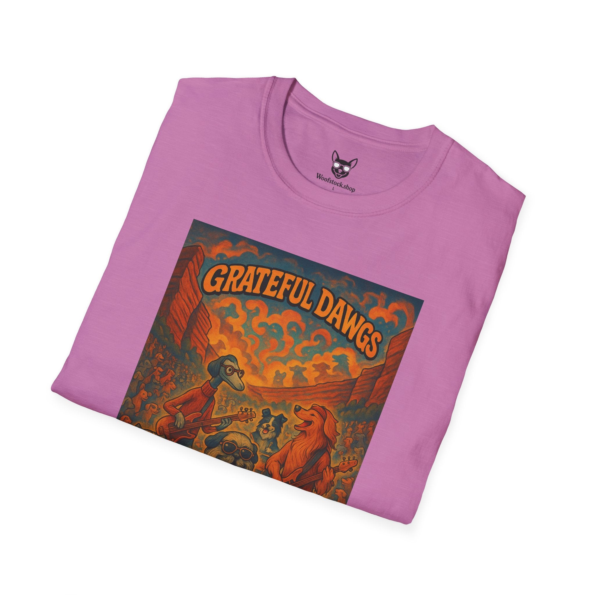 Grateful Dead Concert Poster Dog Parody Unisex Softstyle T-Shirt – Funny Tee for Music and Dog Lovers