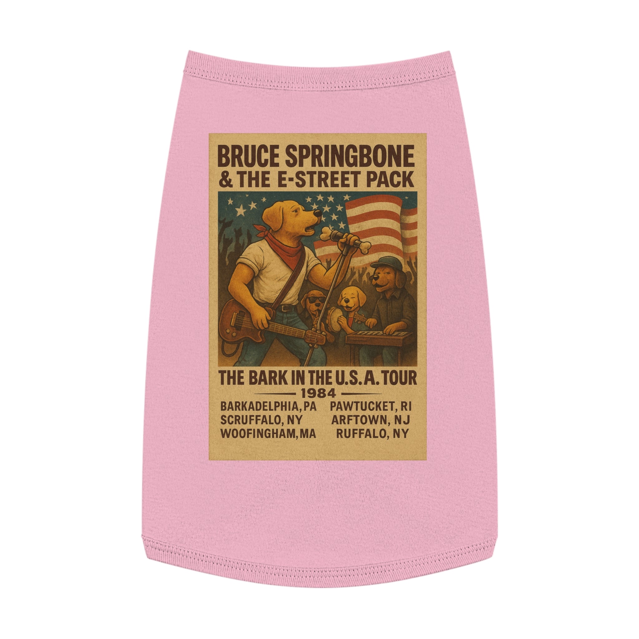 Bruce Springbone Pug Pet Tank Top-- Funny Parody Concert Shirt for Dog Lovers