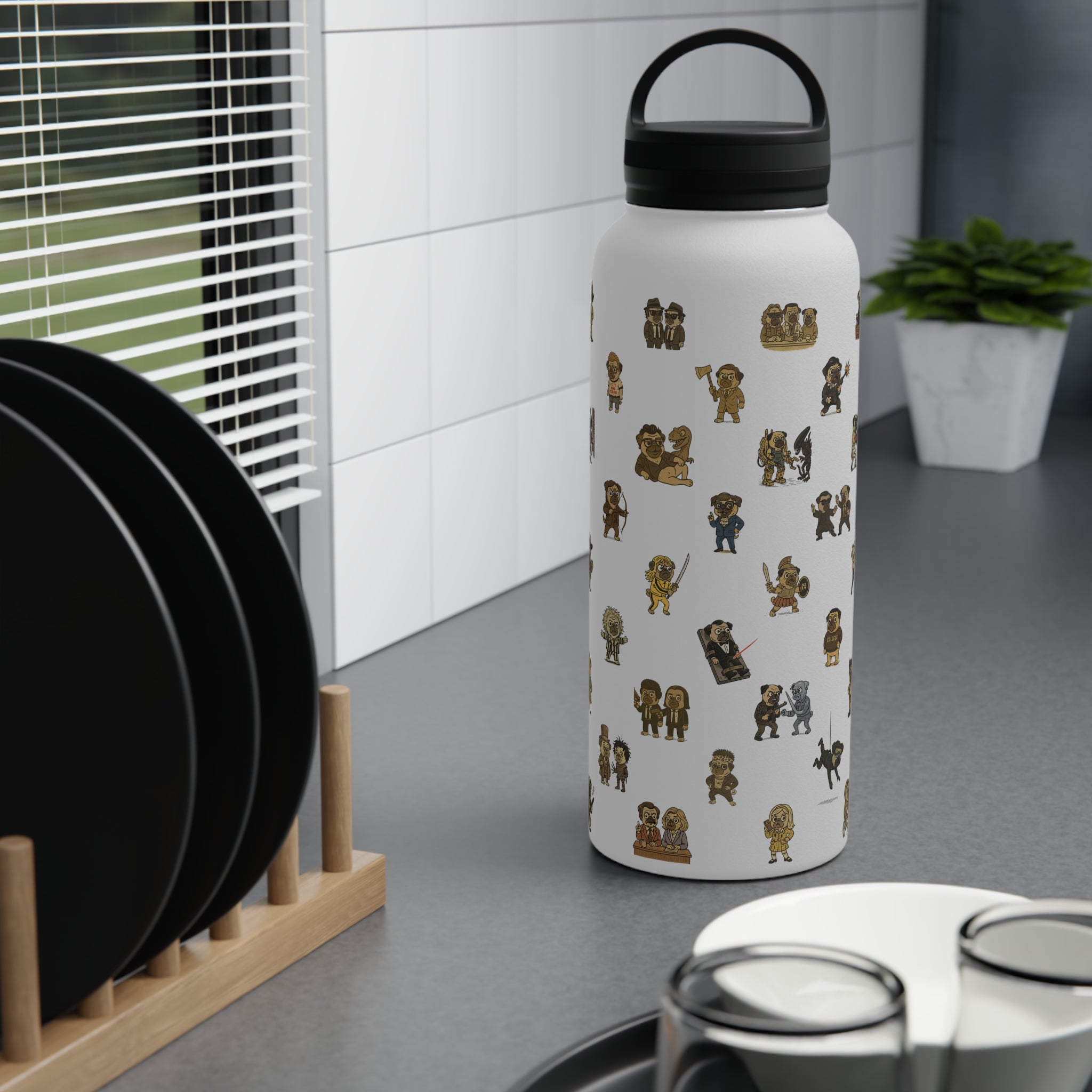 Movie Pugs Water Bottle – Funny Drinkware Dog Lovers and Cinema Fans