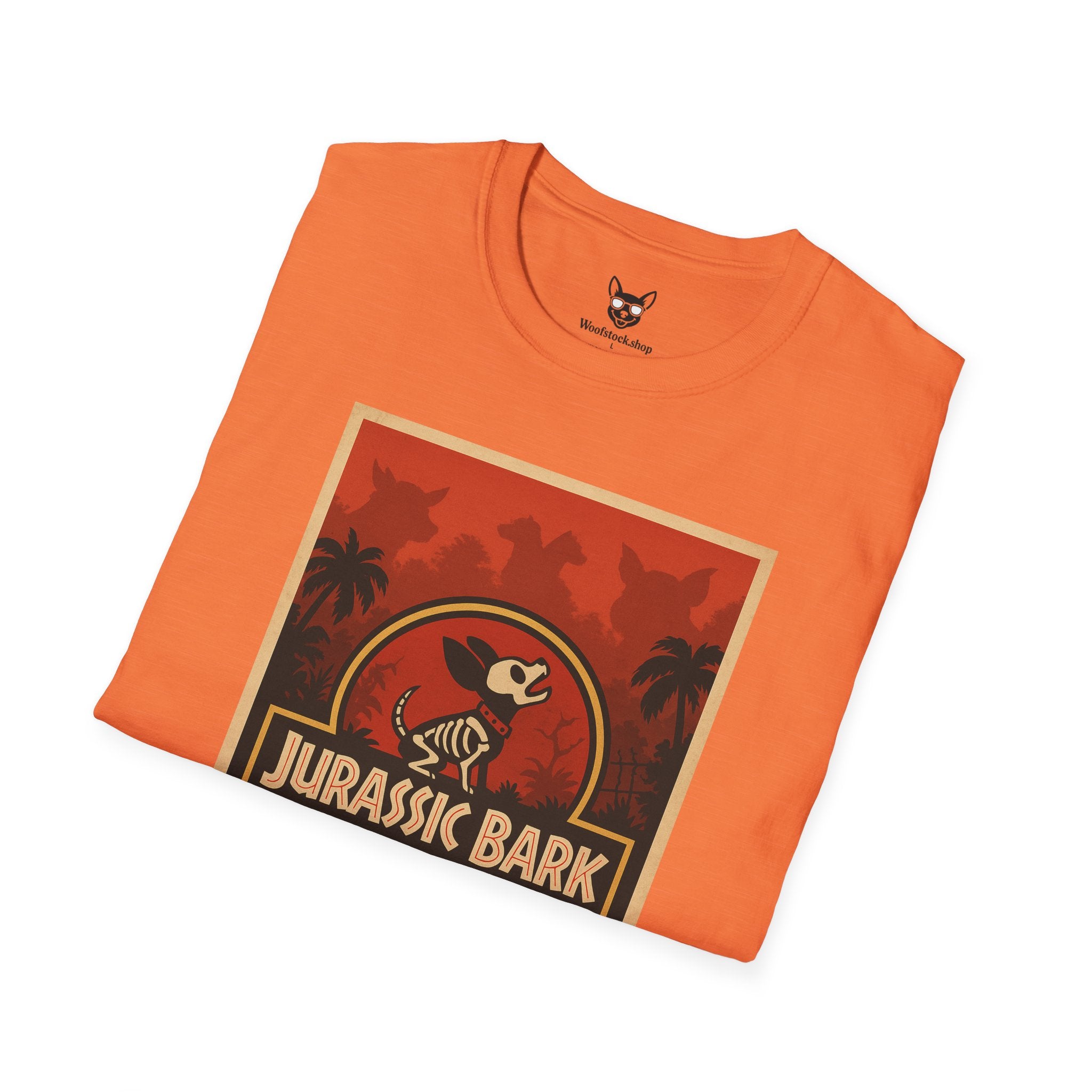 Jurassic Park Movie Poster Dog Parody Unisex Softstyle T-Shirt -- Funny Dog Movie Tee for Film and Dog Lovers