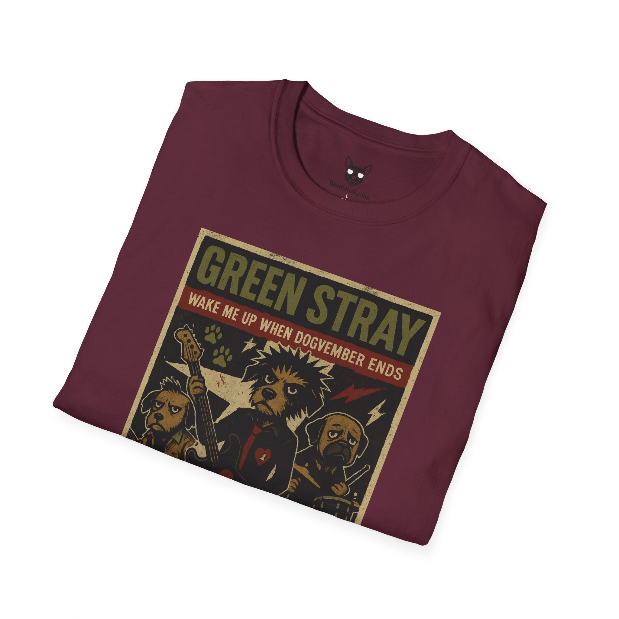 Green Day Concert Poster Dog Parody Unisex Softstyle T-Shirt – Funny Tee for Music and Dog Lovers