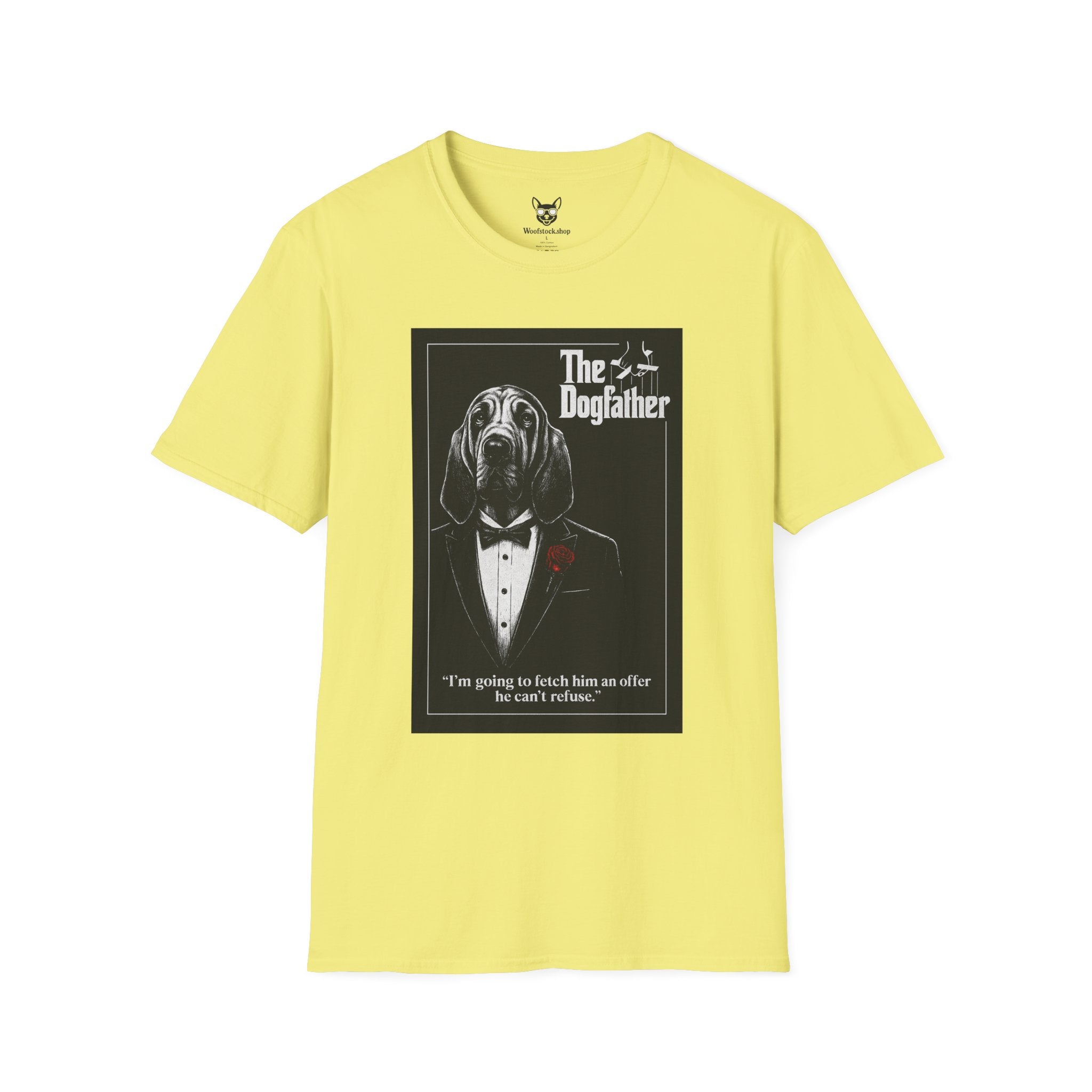 The Godfather Movie Poster Dog Parody Unisex Softstyle T-Shirt – Funny Movie Tee for Film and Dog Lovers