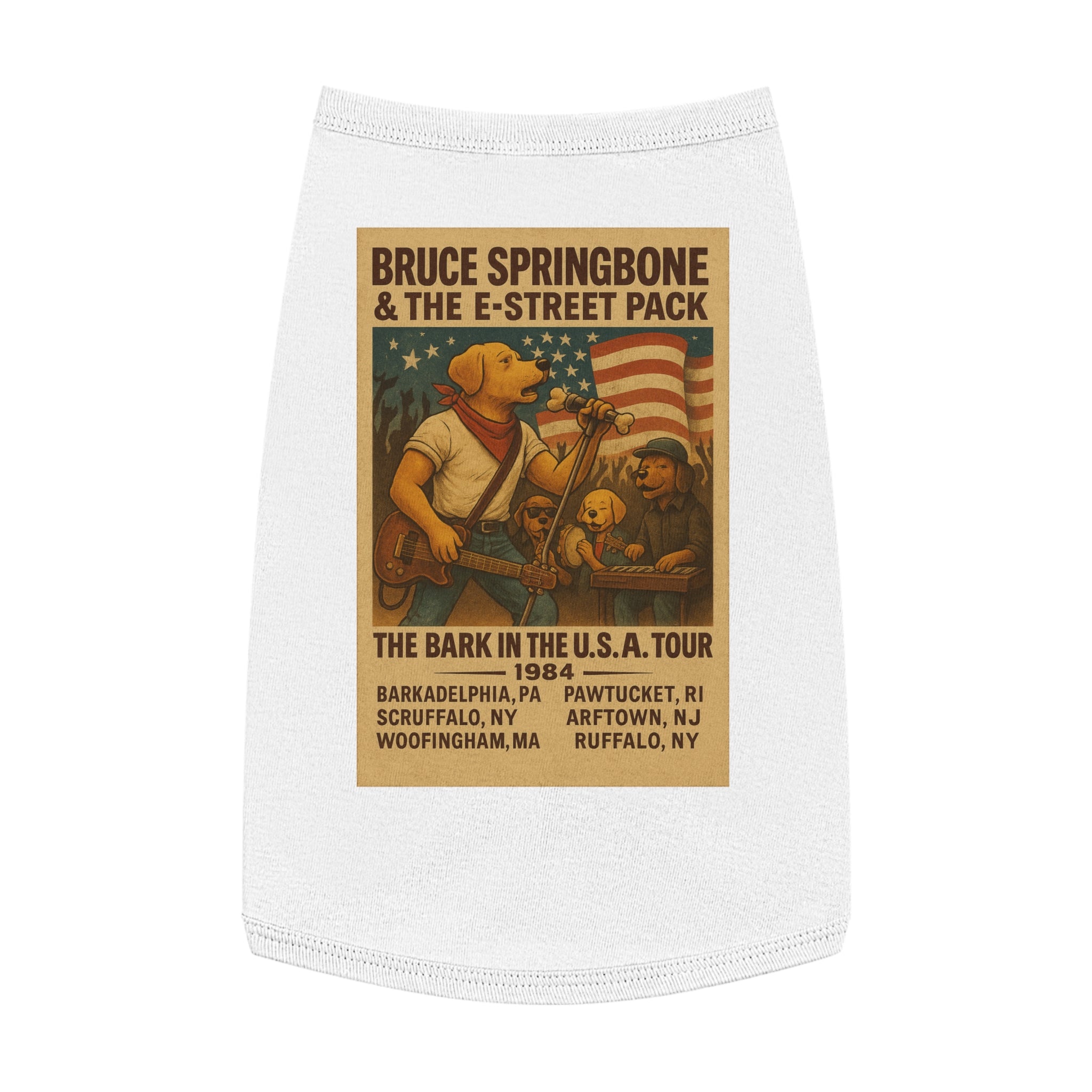 Bruce Springbone Pug Pet Tank Top-- Funny Parody Concert Shirt for Dog Lovers
