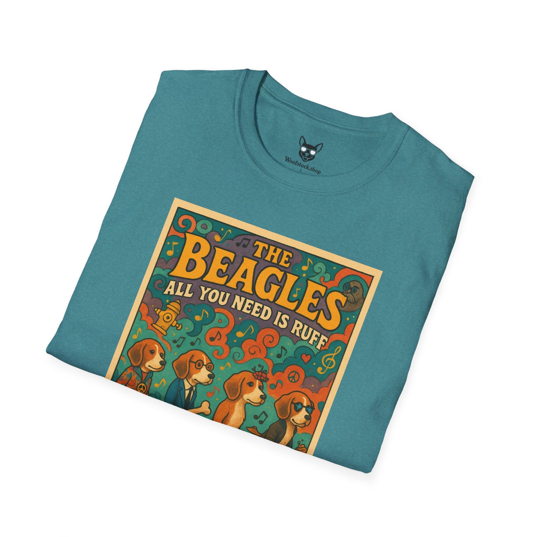 The Beatles Concert Poster Dog Parody Unisex Softstyle T-Shirt -- Funny Dog Concert Tee for Music and Dog Lovers