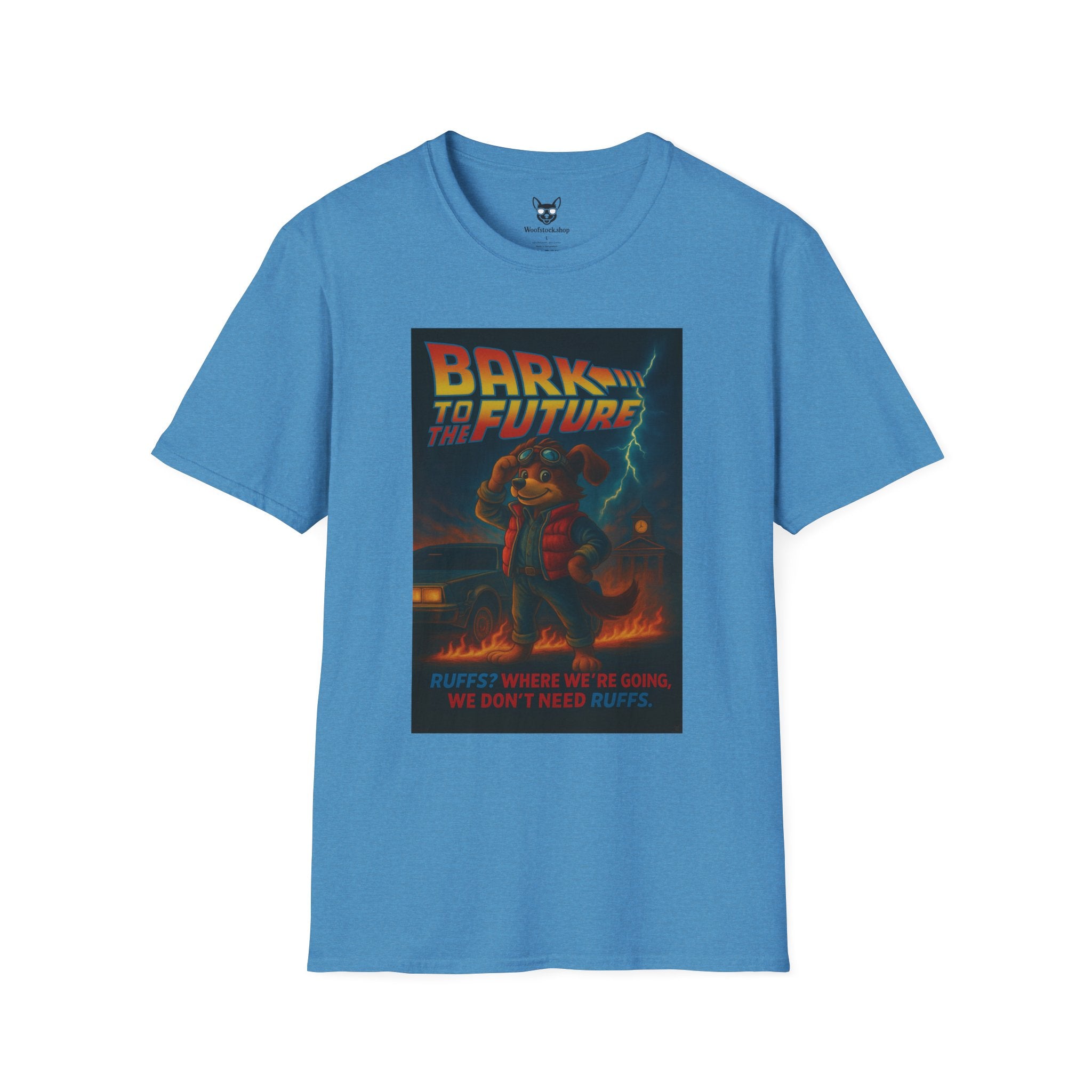 Back to the Future Movie Poster Dog Parody Unisex Softstyle T-Shirt -- Funny Dog Movie Tee for Film and Dog Lovers