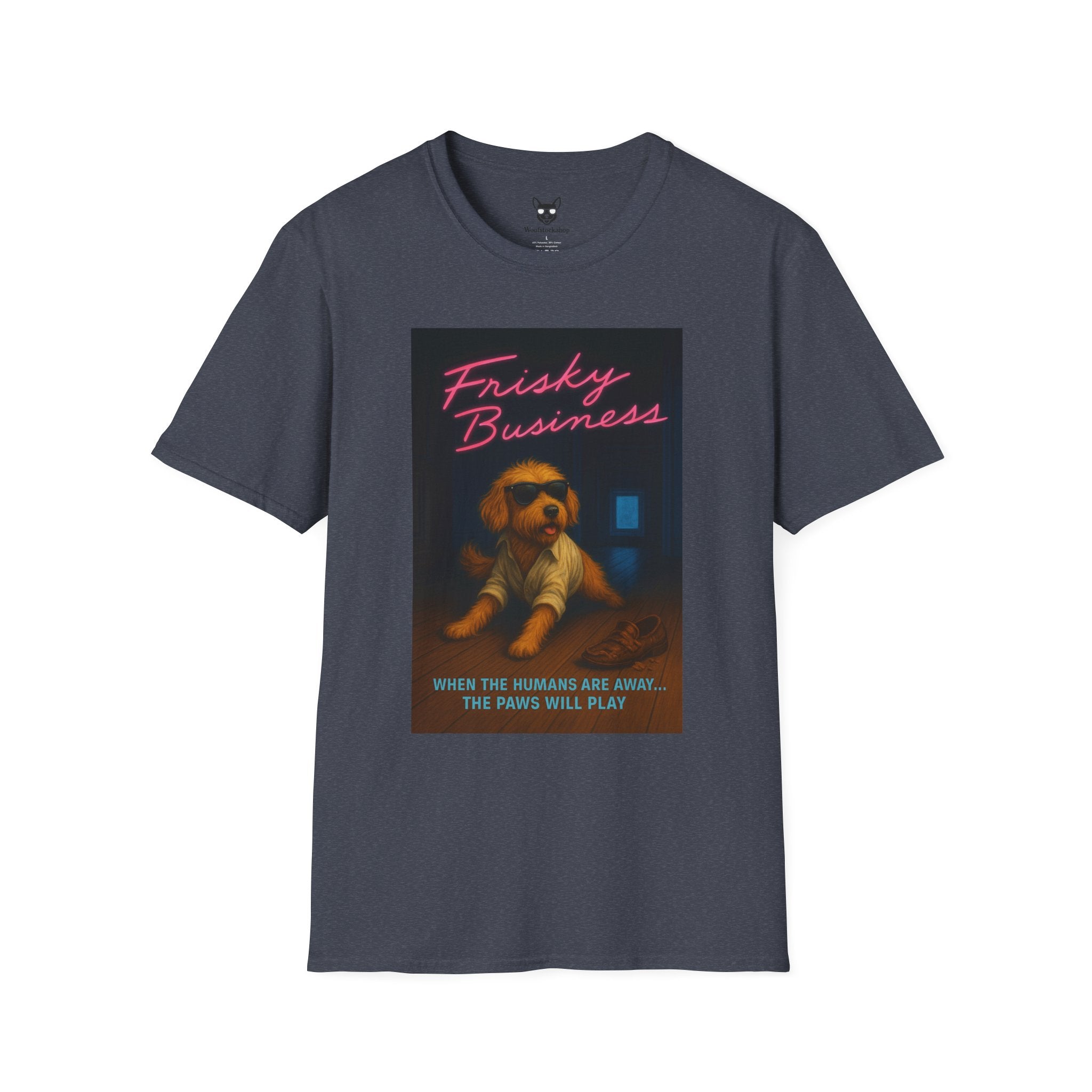 Risky Business Movie Poster Dog Parody Unisex Softstyle T-Shirt -- Funny Dog Movie Tee for Film and Dog Lovers