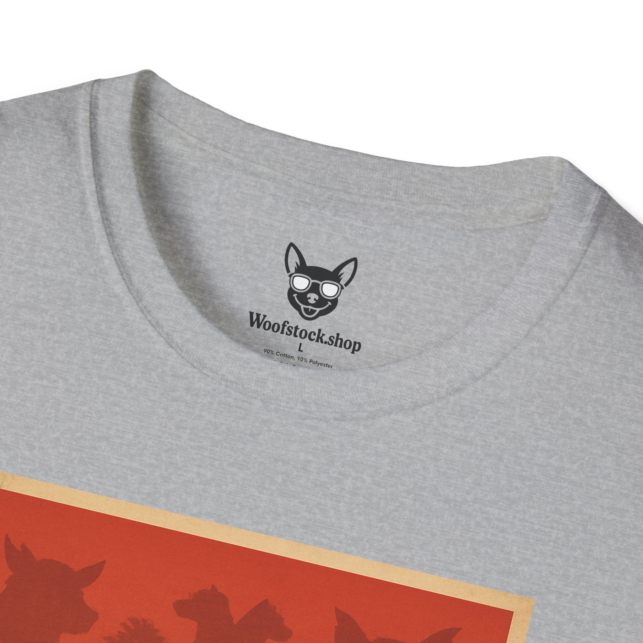 Jurassic Park Movie Poster Dog Parody Unisex Softstyle T-Shirt -- Funny Dog Movie Tee for Film and Dog Lovers