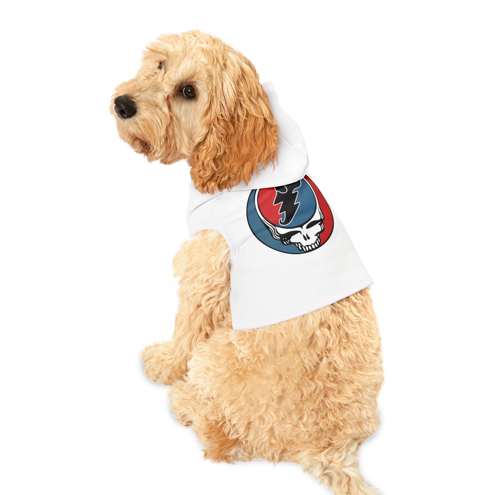 Grateful Dead Parody Hoodie for Dogs (White) -- Funny Gift for Deadheads and Dog Lovers