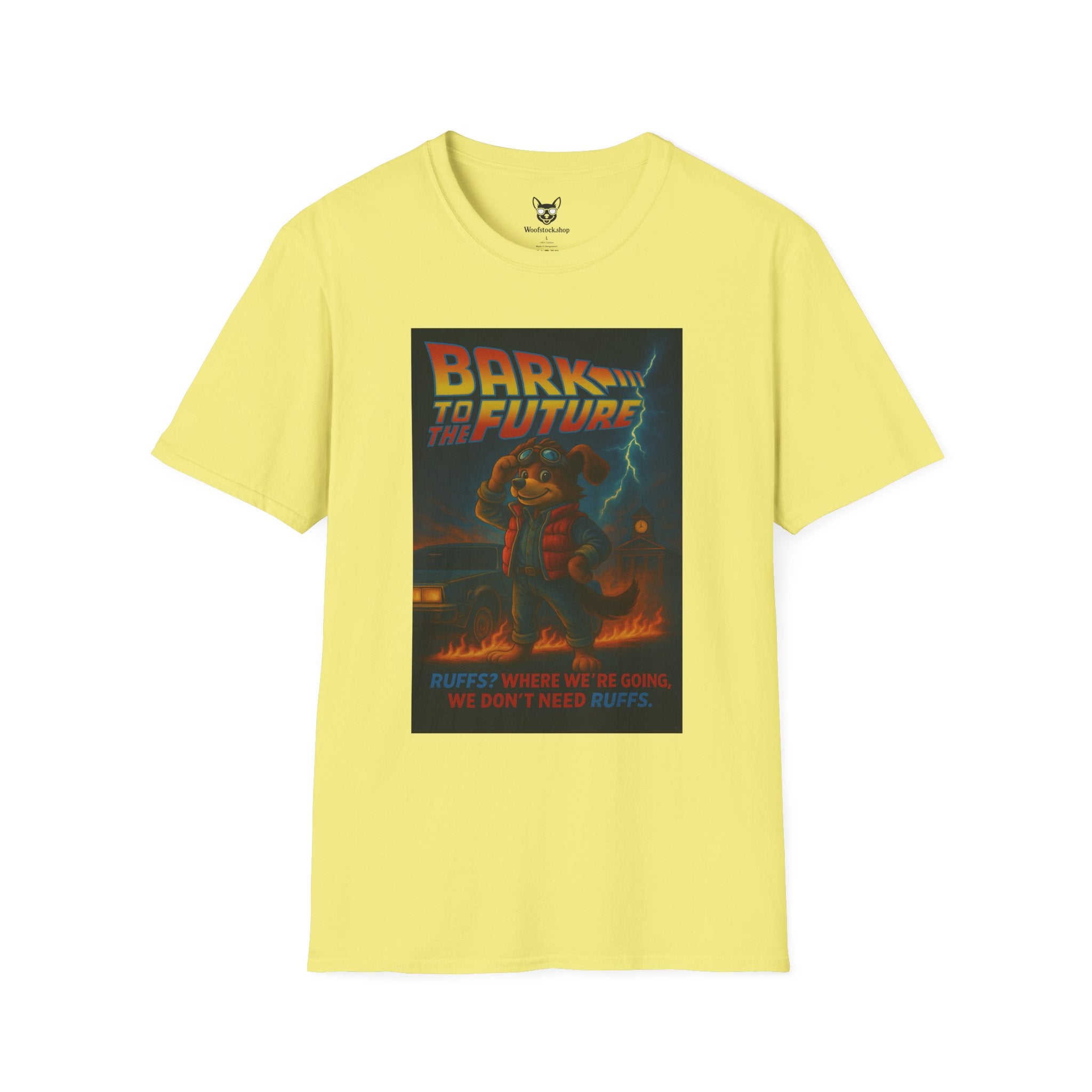 Back to the Future Movie Poster Dog Parody Unisex Softstyle T-Shirt -- Funny Dog Movie Tee for Film and Dog Lovers