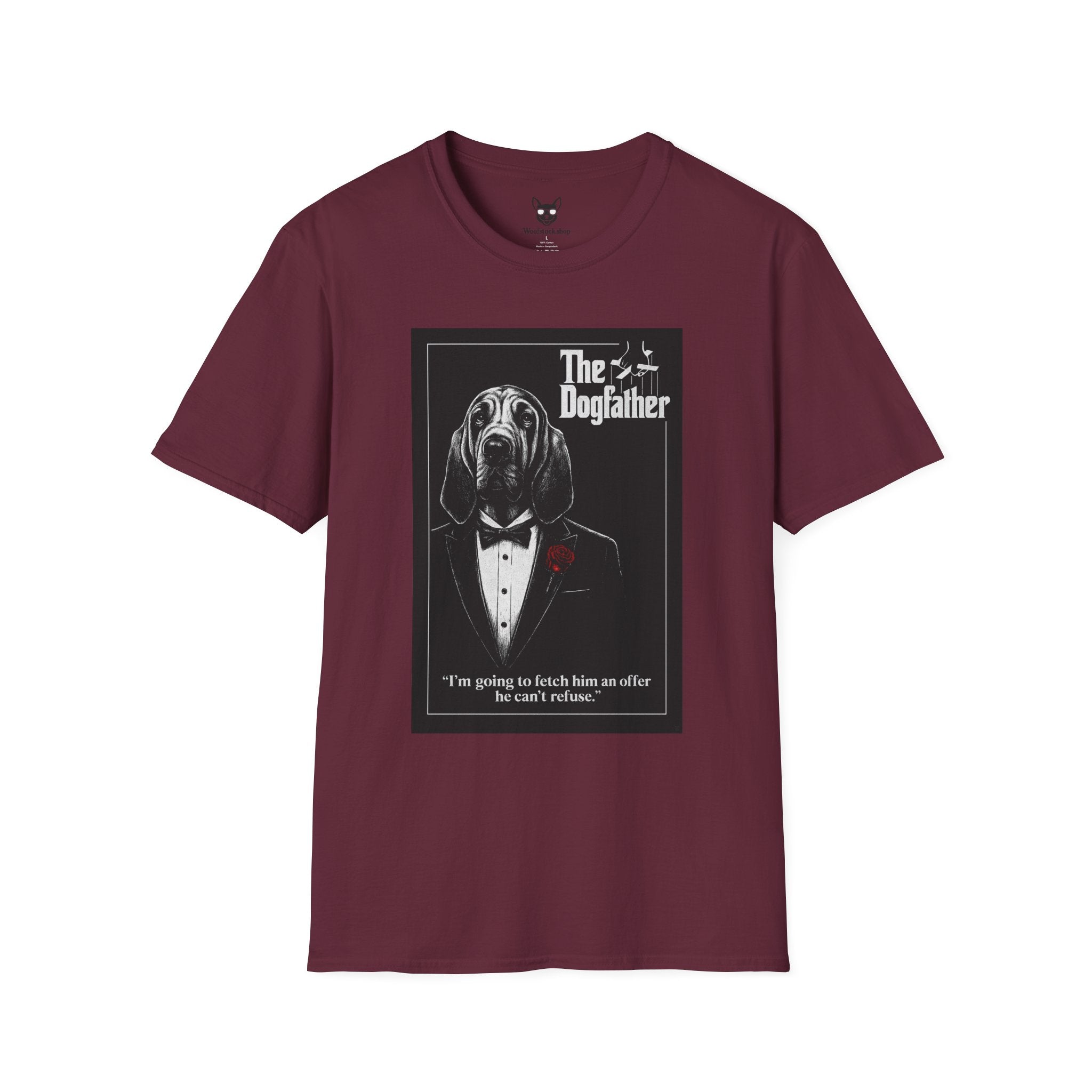 The Godfather Movie Poster Dog Parody Unisex Softstyle T-Shirt – Funny Movie Tee for Film and Dog Lovers