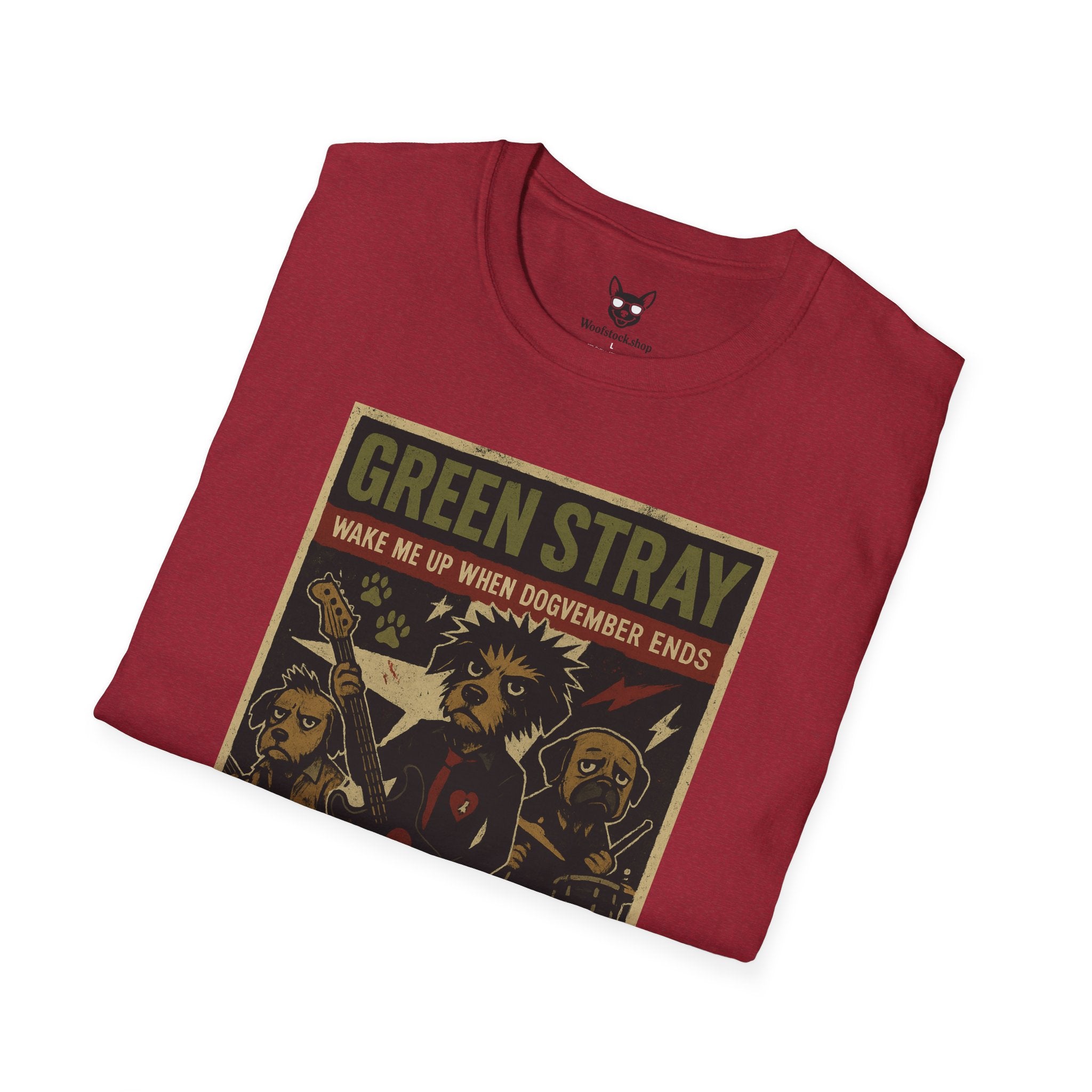 Green Day Concert Poster Dog Parody Unisex Softstyle T-Shirt – Funny Tee for Music and Dog Lovers