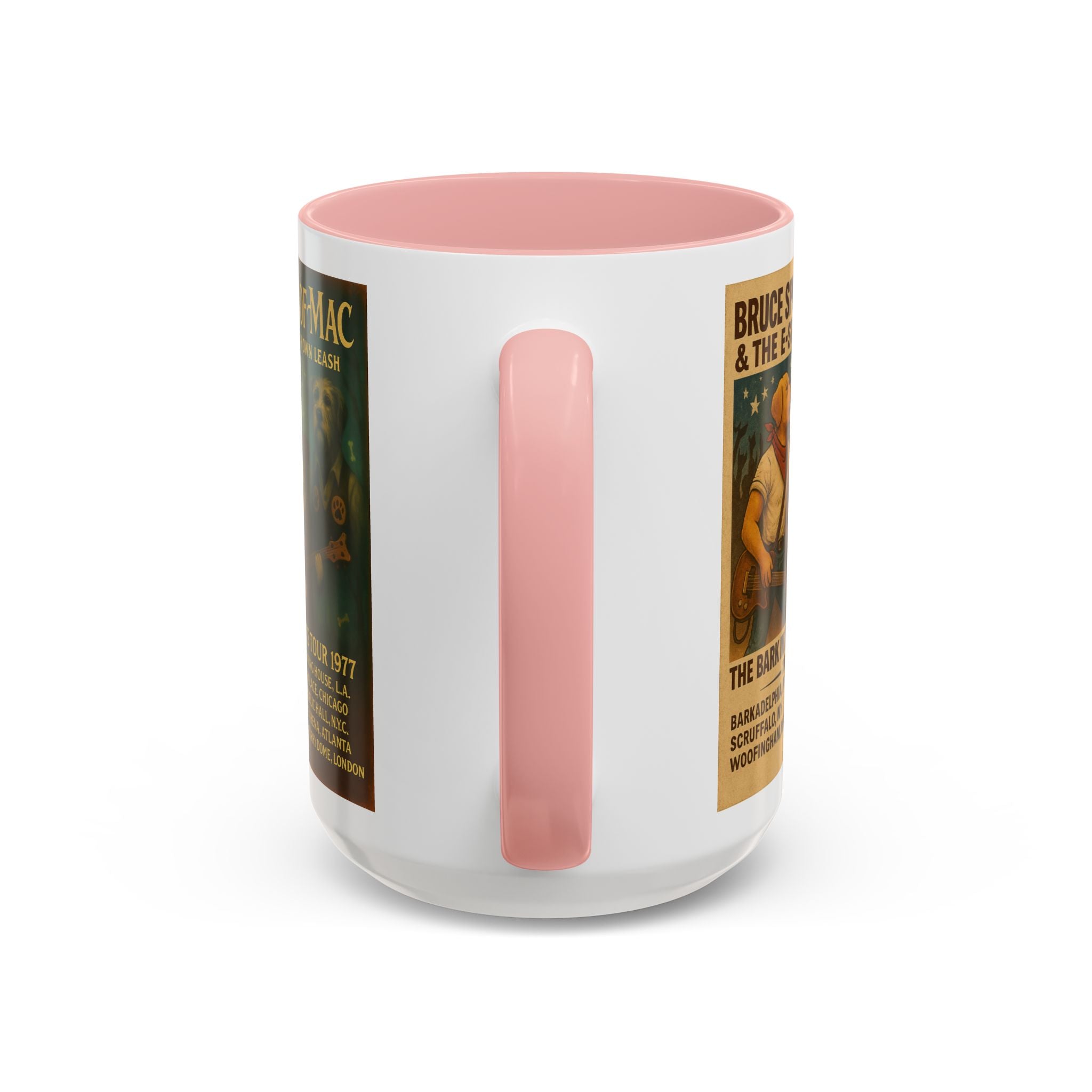 Concert Poster Dog Parody Mug – Funny Bruce Springsteen, Jimi Hendrix, and Fleetwood Mac Parody Gift