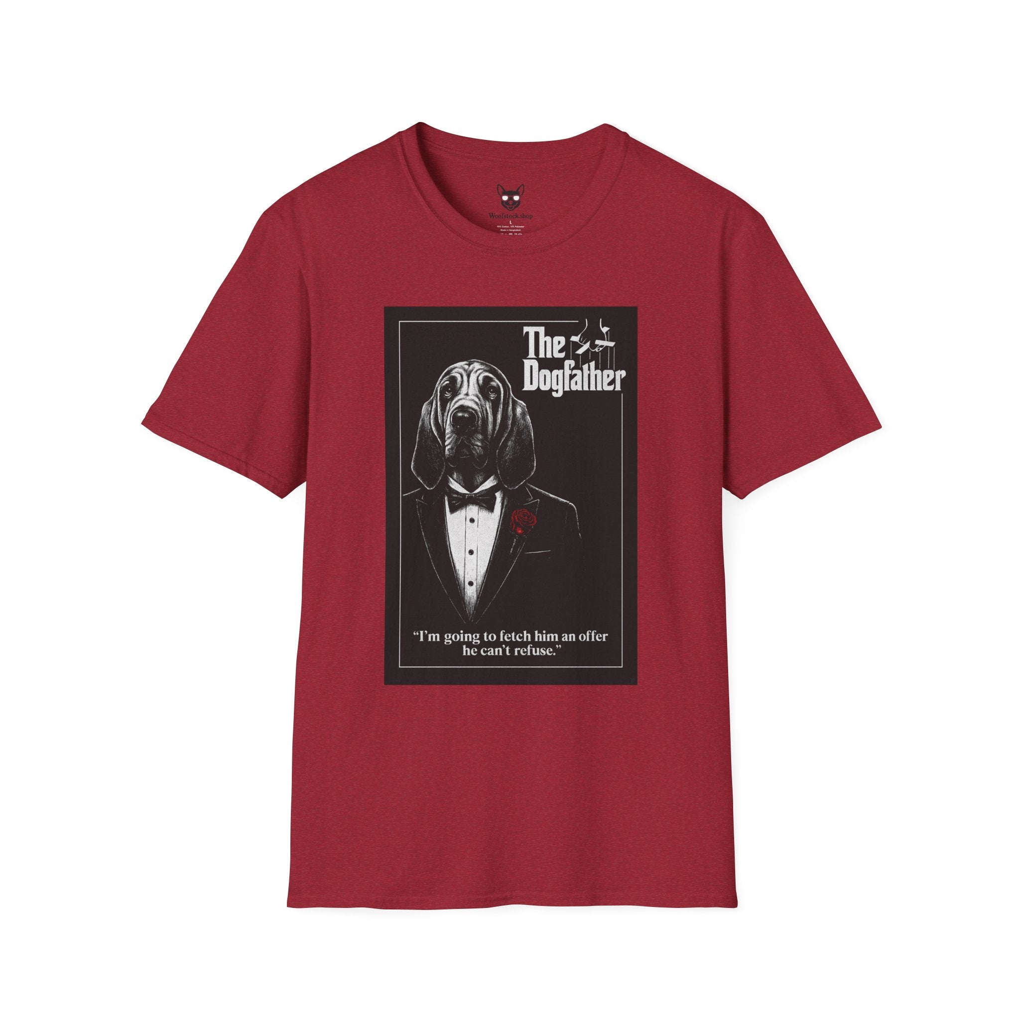 The Godfather Movie Poster Dog Parody Unisex Softstyle T-Shirt – Funny Movie Tee for Film and Dog Lovers