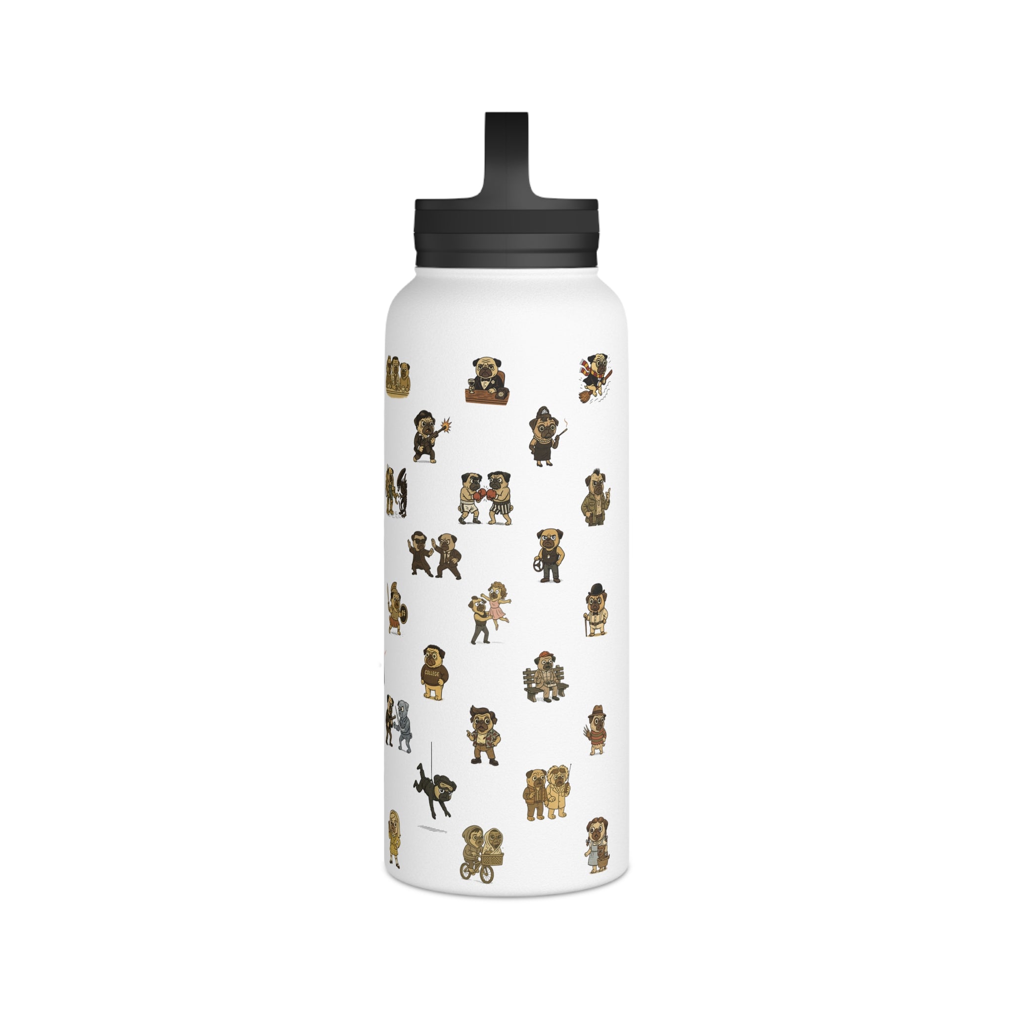 Movie Pugs Water Bottle – Funny Drinkware Dog Lovers and Cinema Fans