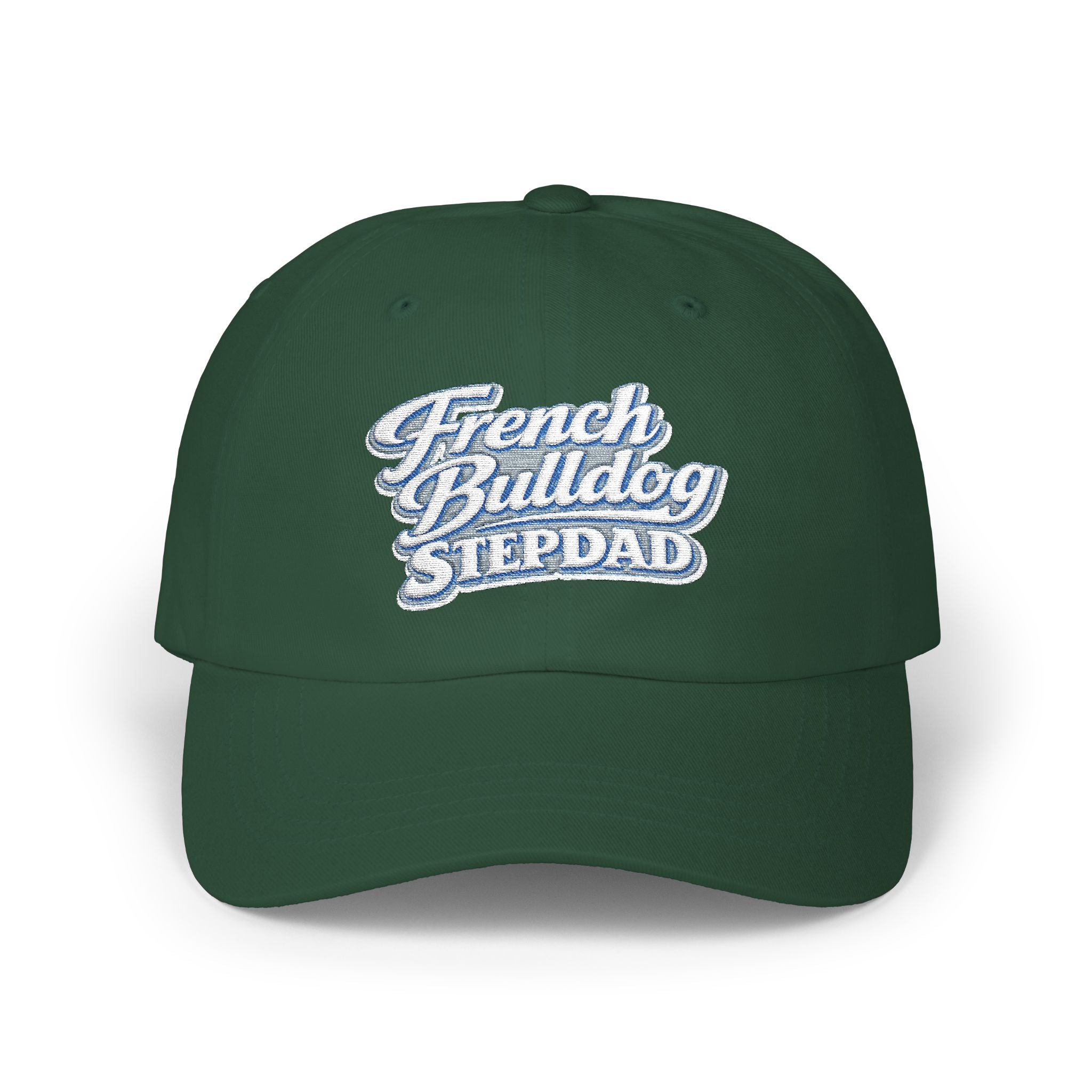 French Bulldog Stepdad Dad Cap — Embroidered White Baseball Hat for Dog Lovers