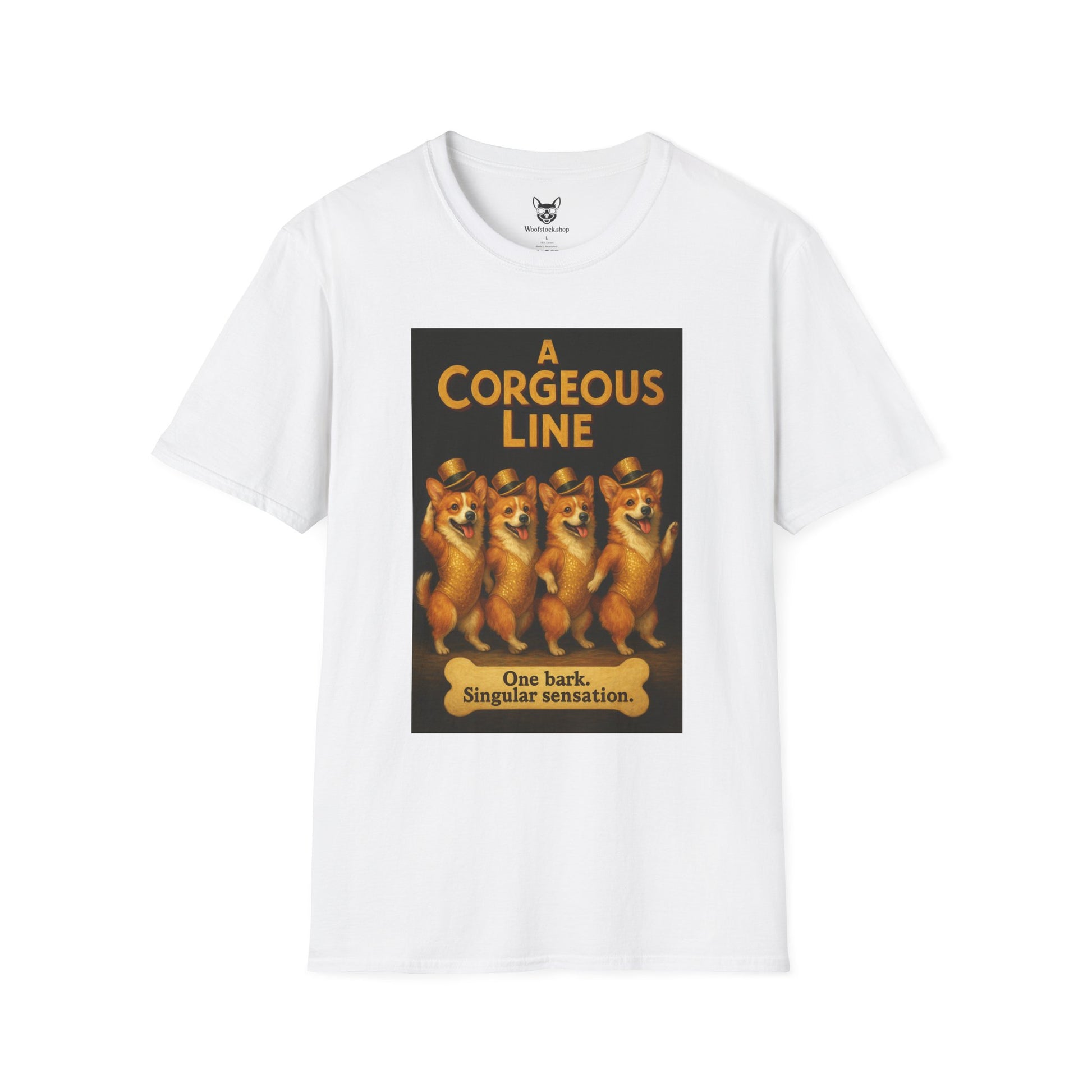 A Chorus Line Broadway Poster Dog Parody Unisex Softstyle T-Shirt -- Funny Tee for Broadway and Dog Lovers