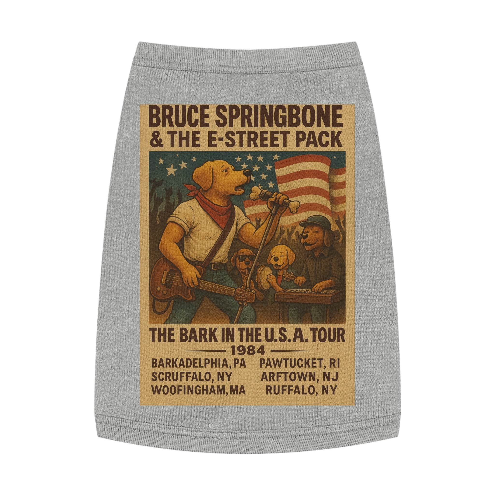 Bruce Springbone Pug Pet Tank Top-- Funny Parody Concert Shirt for Dog Lovers