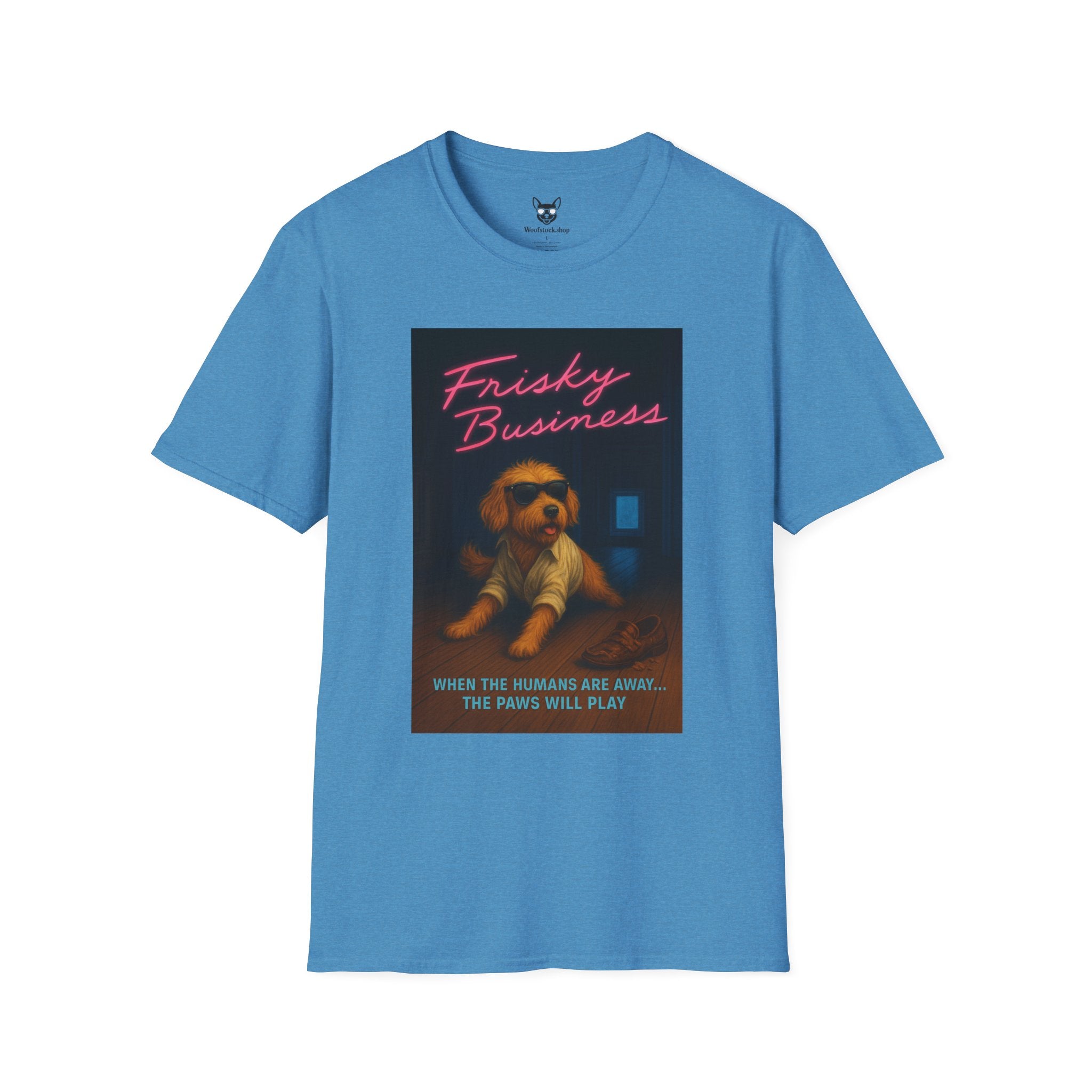 Risky Business Movie Poster Dog Parody Unisex Softstyle T-Shirt -- Funny Dog Movie Tee for Film and Dog Lovers