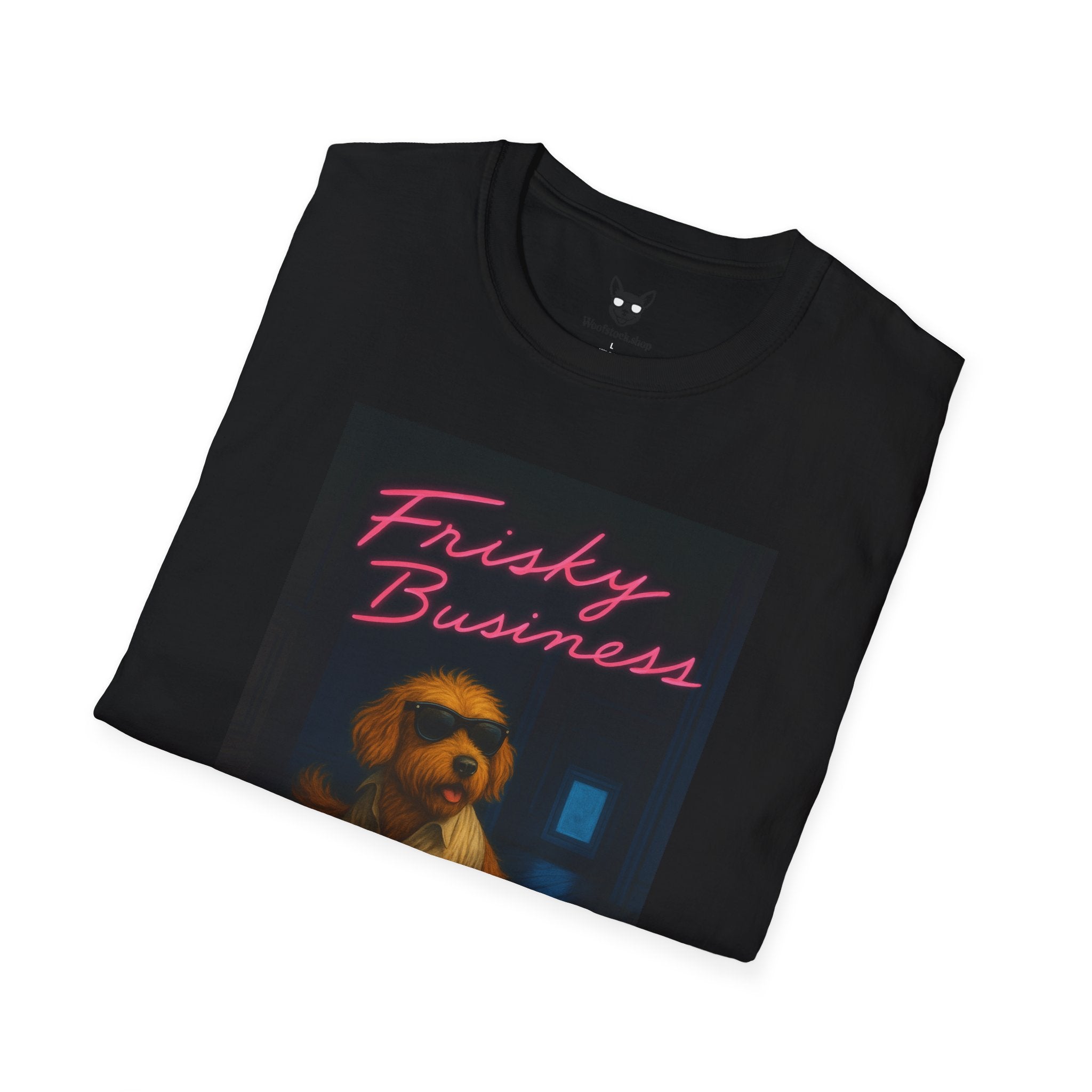 Risky Business Movie Poster Dog Parody Unisex Softstyle T-Shirt -- Funny Dog Movie Tee for Film and Dog Lovers