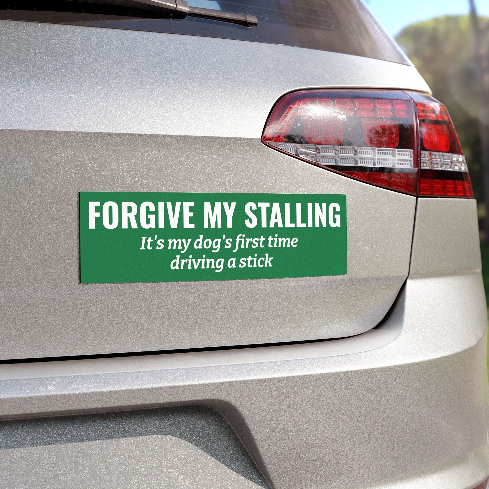 Forgive My Stalling Bumper Magnet -- Funny Car Decal for Dog Owners