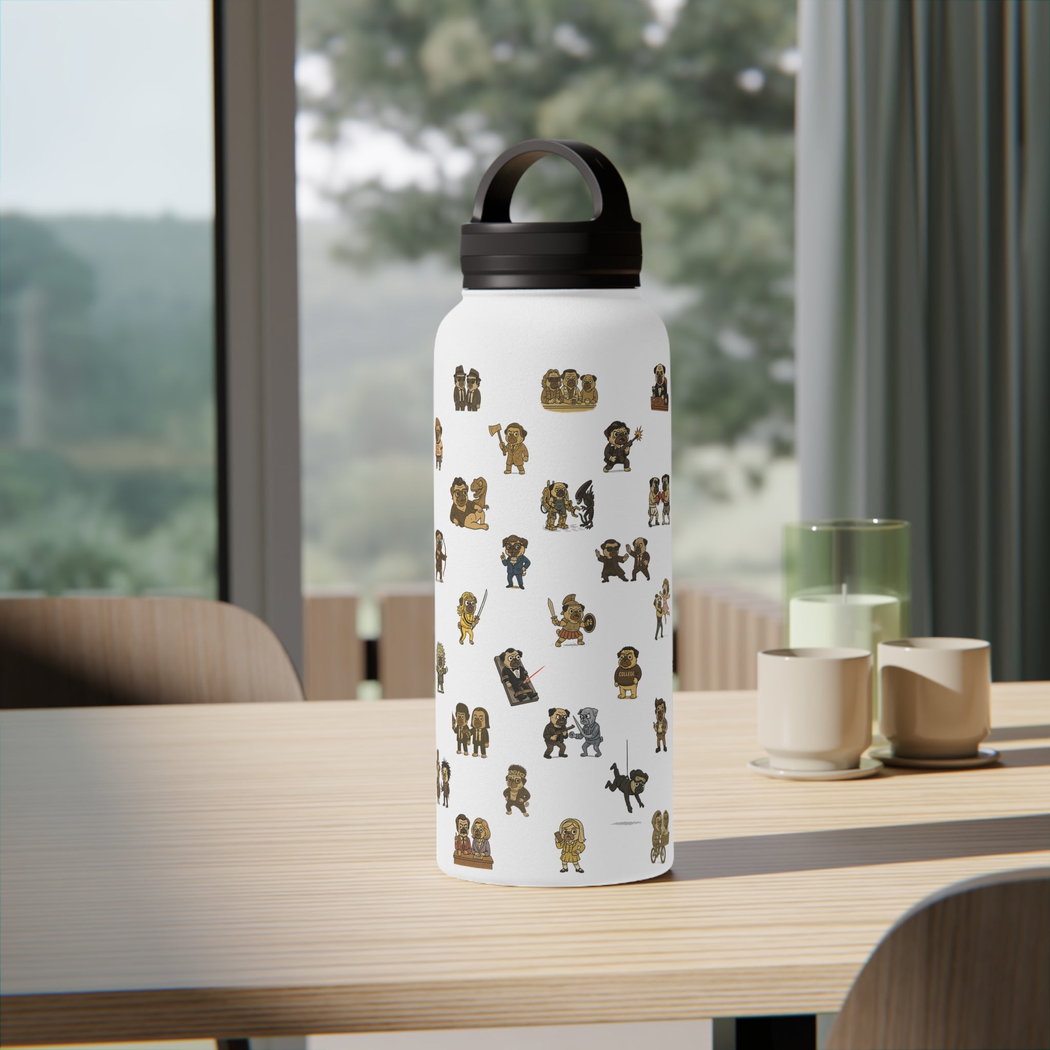 Movie Pugs Water Bottle – Funny Drinkware Dog Lovers and Cinema Fans