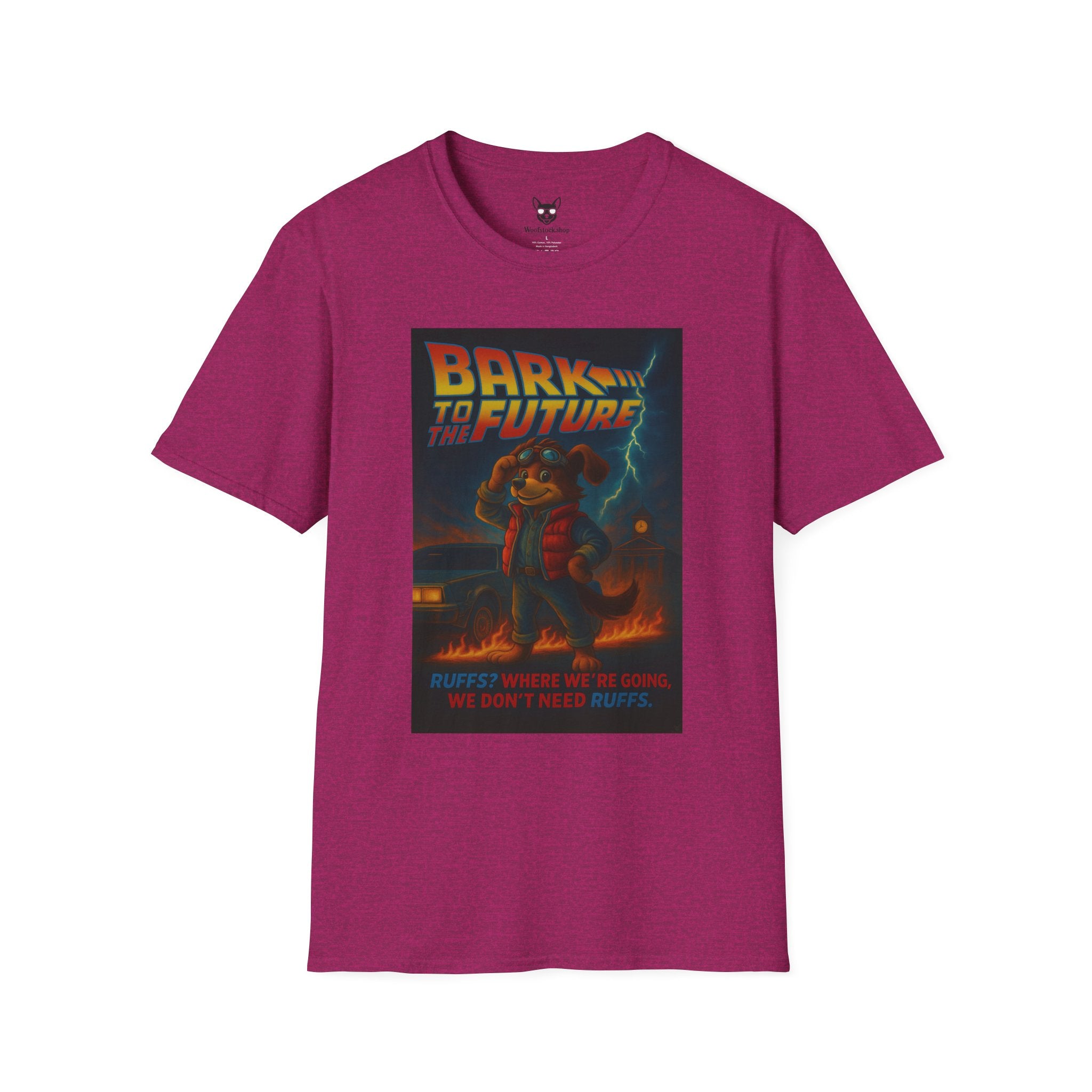 Back to the Future Movie Poster Dog Parody Unisex Softstyle T-Shirt -- Funny Dog Movie Tee for Film and Dog Lovers