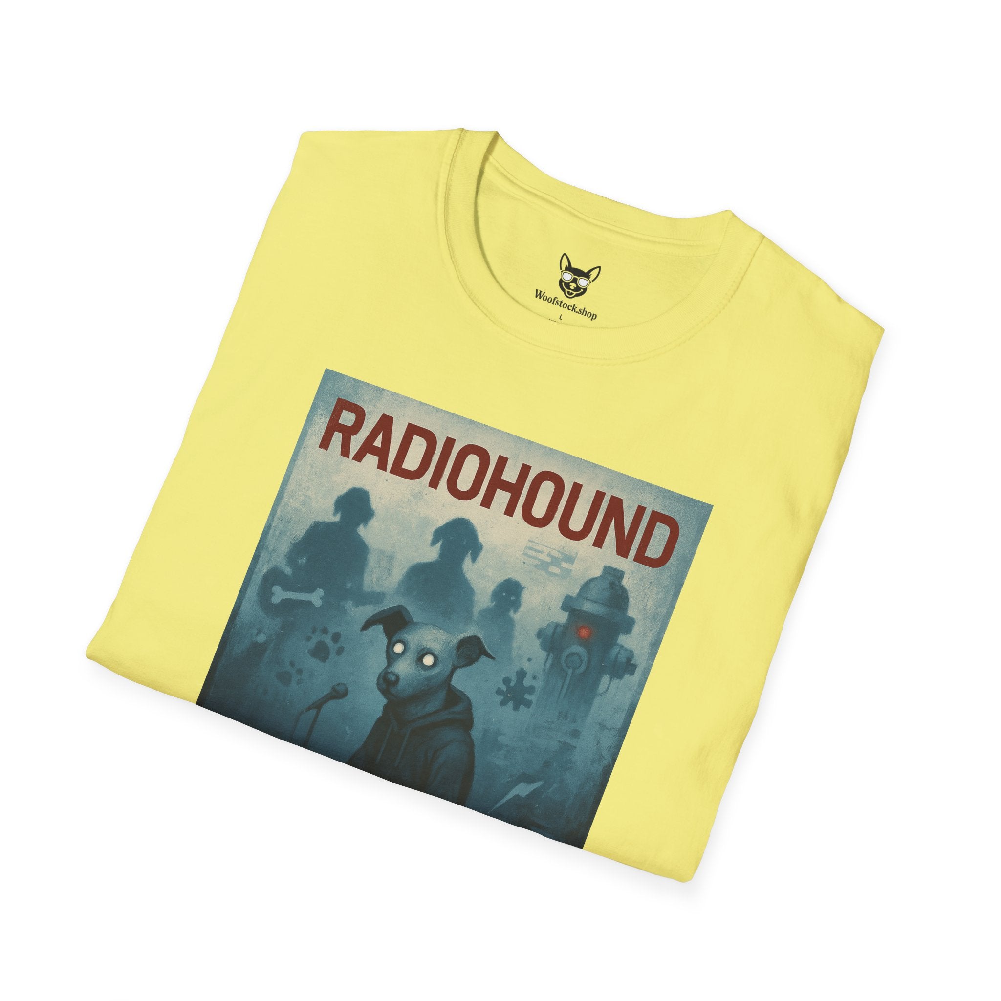 Radiohead Concert Poster Dog Parody Unisex Softstyle T-Shirt -- Funny Rock Tee for Music and Dog Lovers