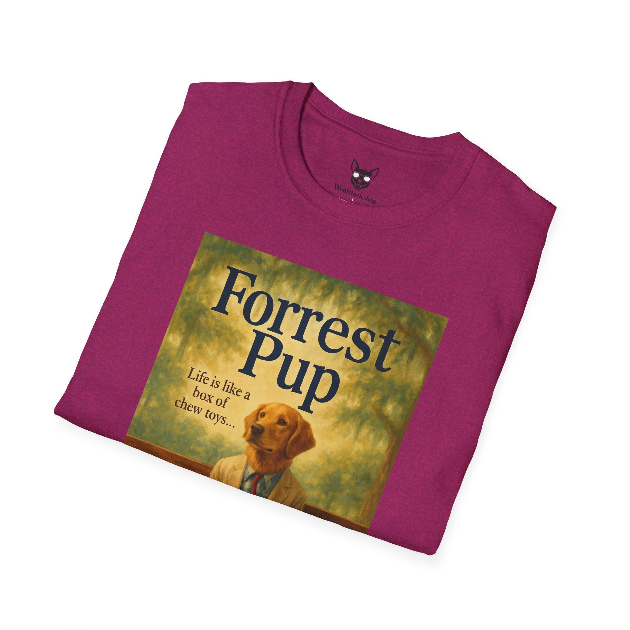 Forrest Gump Movie Poster Dog Parody Unisex Softstyle T-Shirt -- Funny Dog Movie Tee for Film and Dog Lovers