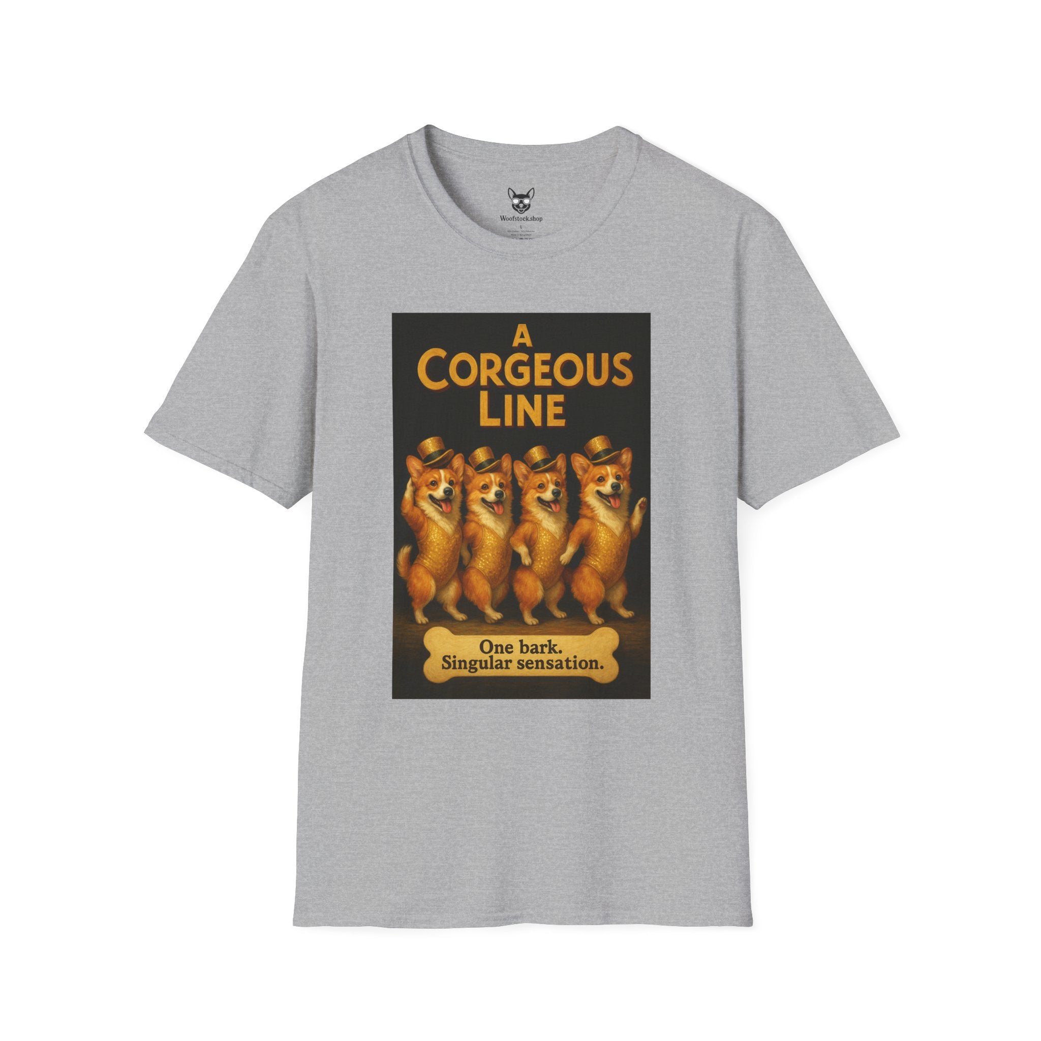 A Chorus Line Broadway Poster Dog Parody Unisex Softstyle T-Shirt -- Funny Tee for Broadway and Dog Lovers